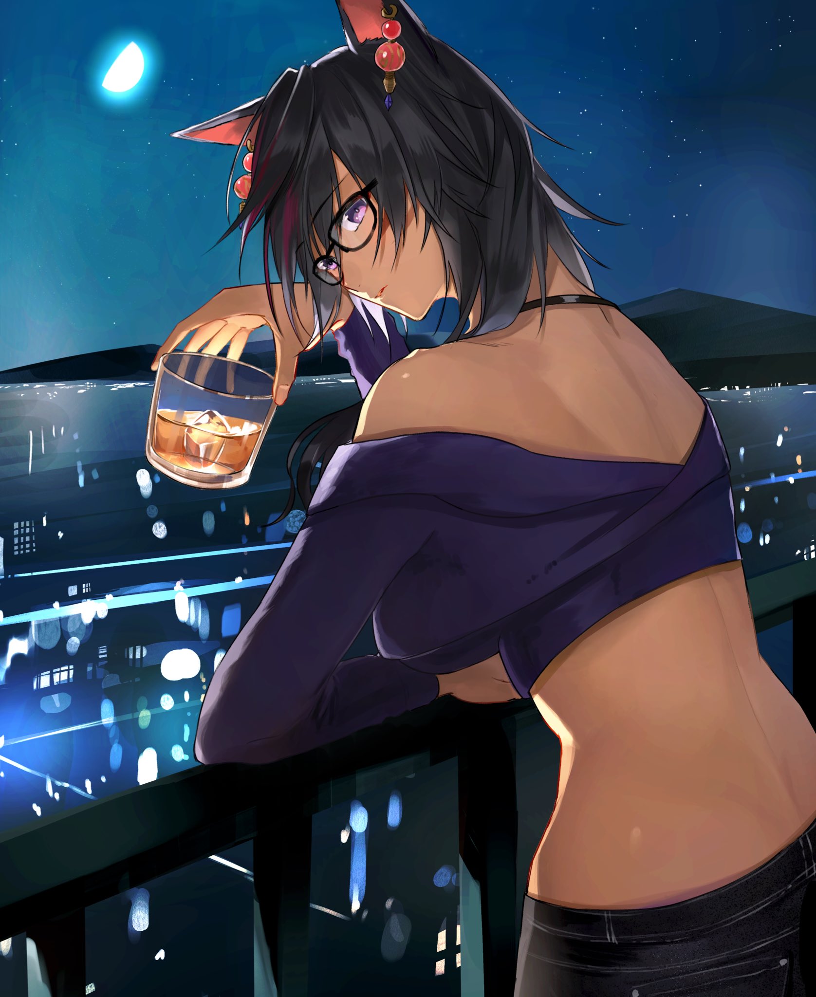 animal_ears, hoshi_rasuku, megane, no_bra, open_shirt