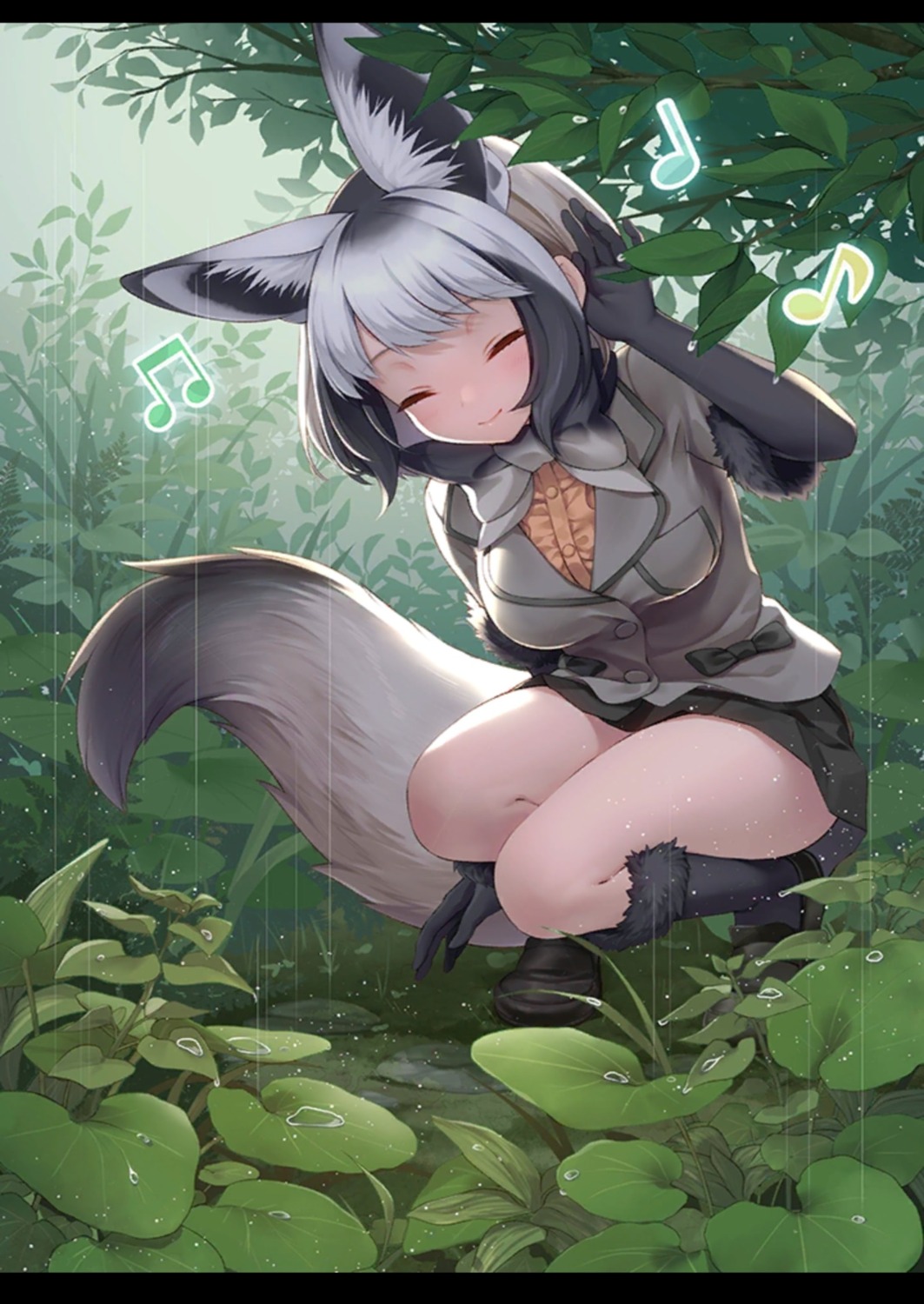 animal_ears, bat-eared_fox_(kemono_friends), kemono_friends, kitsune, ne-on, skirt_lift, tail
