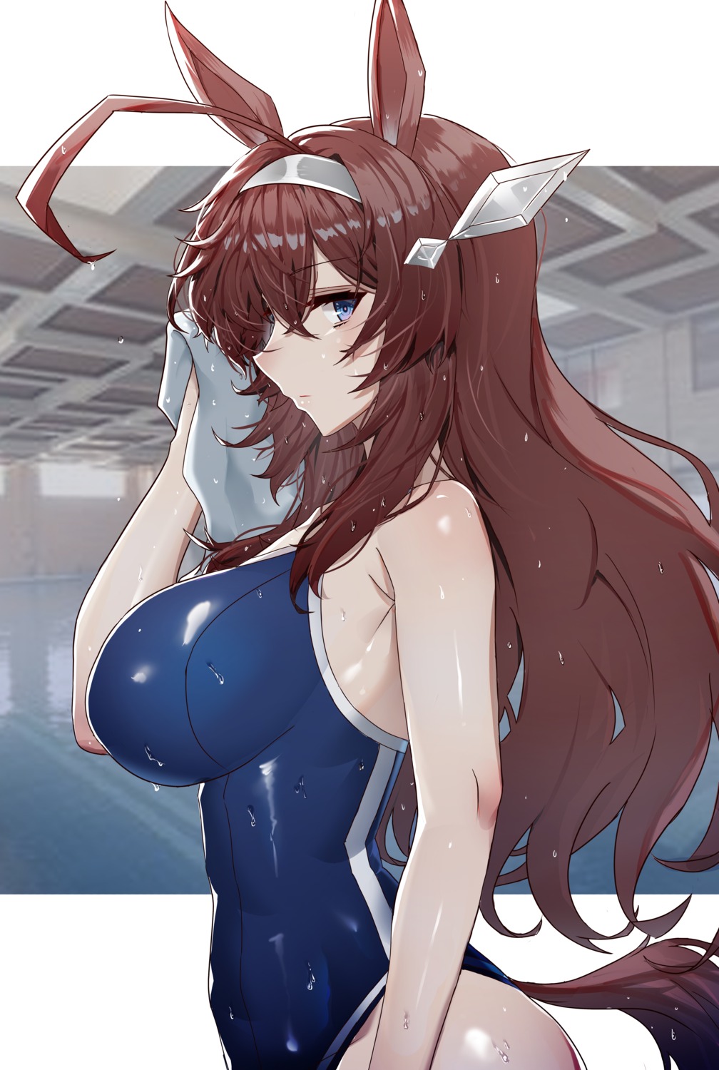 animal_ears, kongbai_huanxiang, mihono_bourbon_(umamusume), swimsuits, tail, uma_musume_pretty_derby, wet