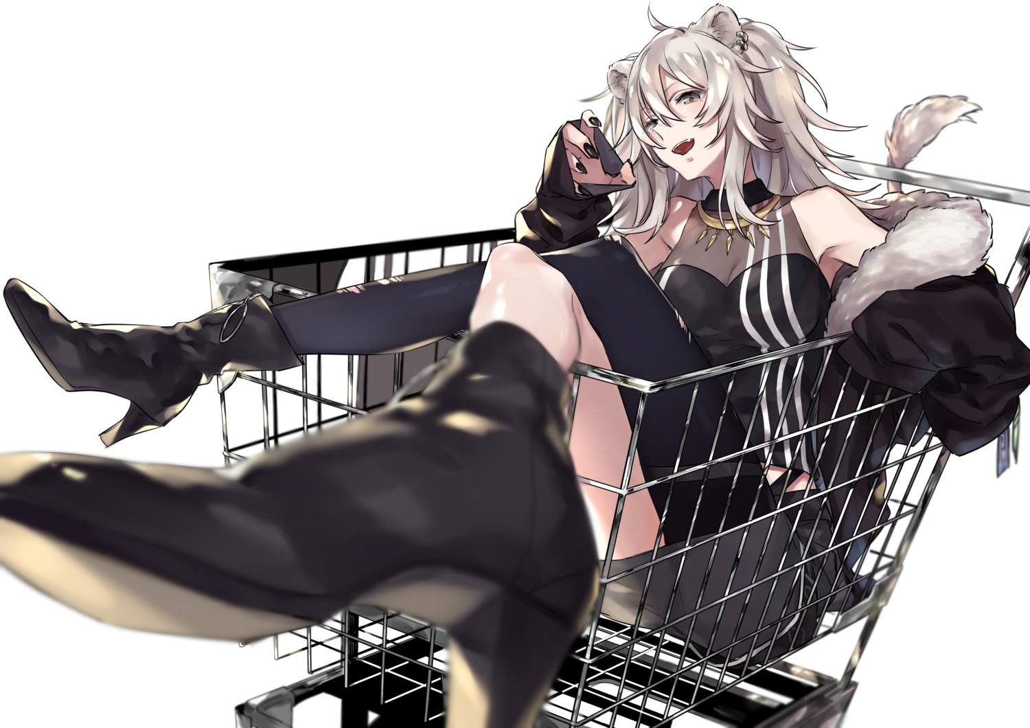 animal_ears, heels, hololive, shishiro_botan, shuu-0208, tail, torn_clothes