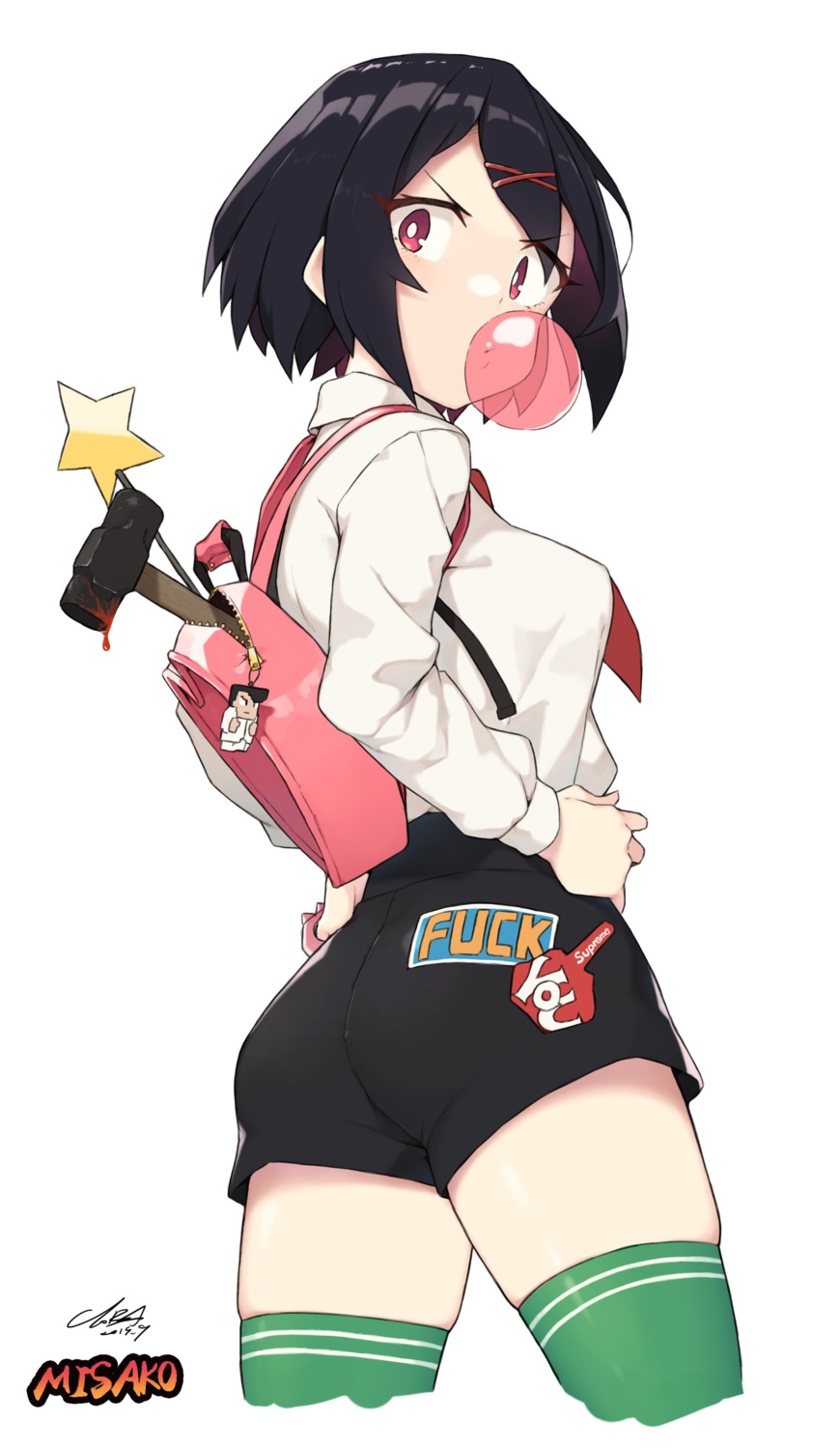 ass, blood, cloba, misako_(kunio-kun), river_city_girls, thighhighs, weapon
