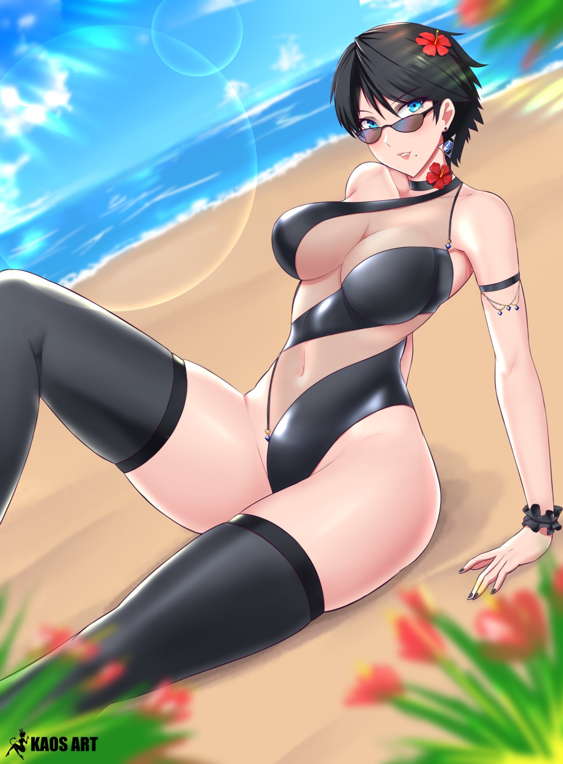 bayonetta, bayonetta_(character), kaos_art, megane, see_through, swimsuits, thighhighs