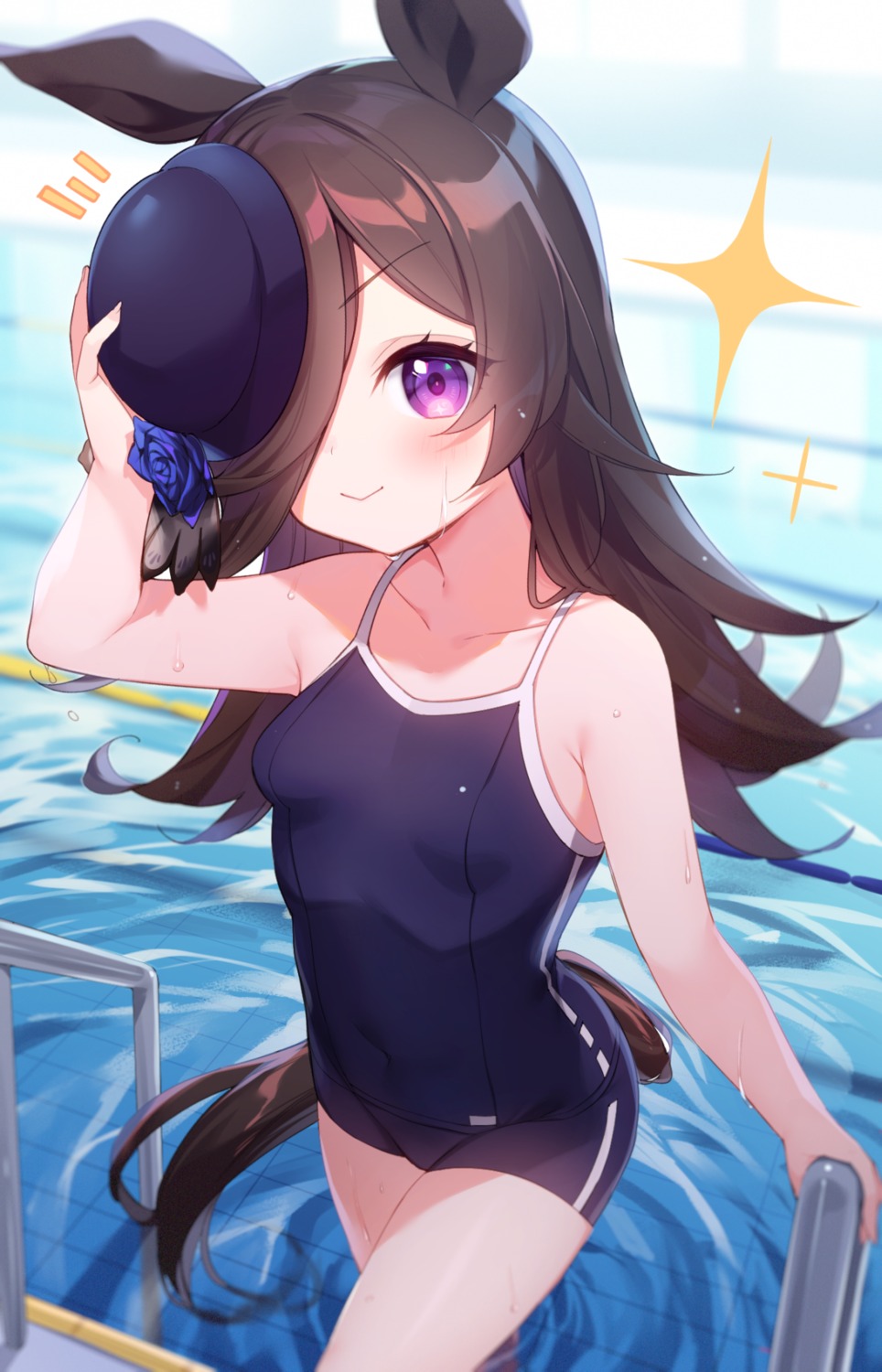animal_ears, rice_shower_(umamusume), school_swimsuit, swimsuits, tail, tousaki_shiina, uma_musume_pretty_derby, wet