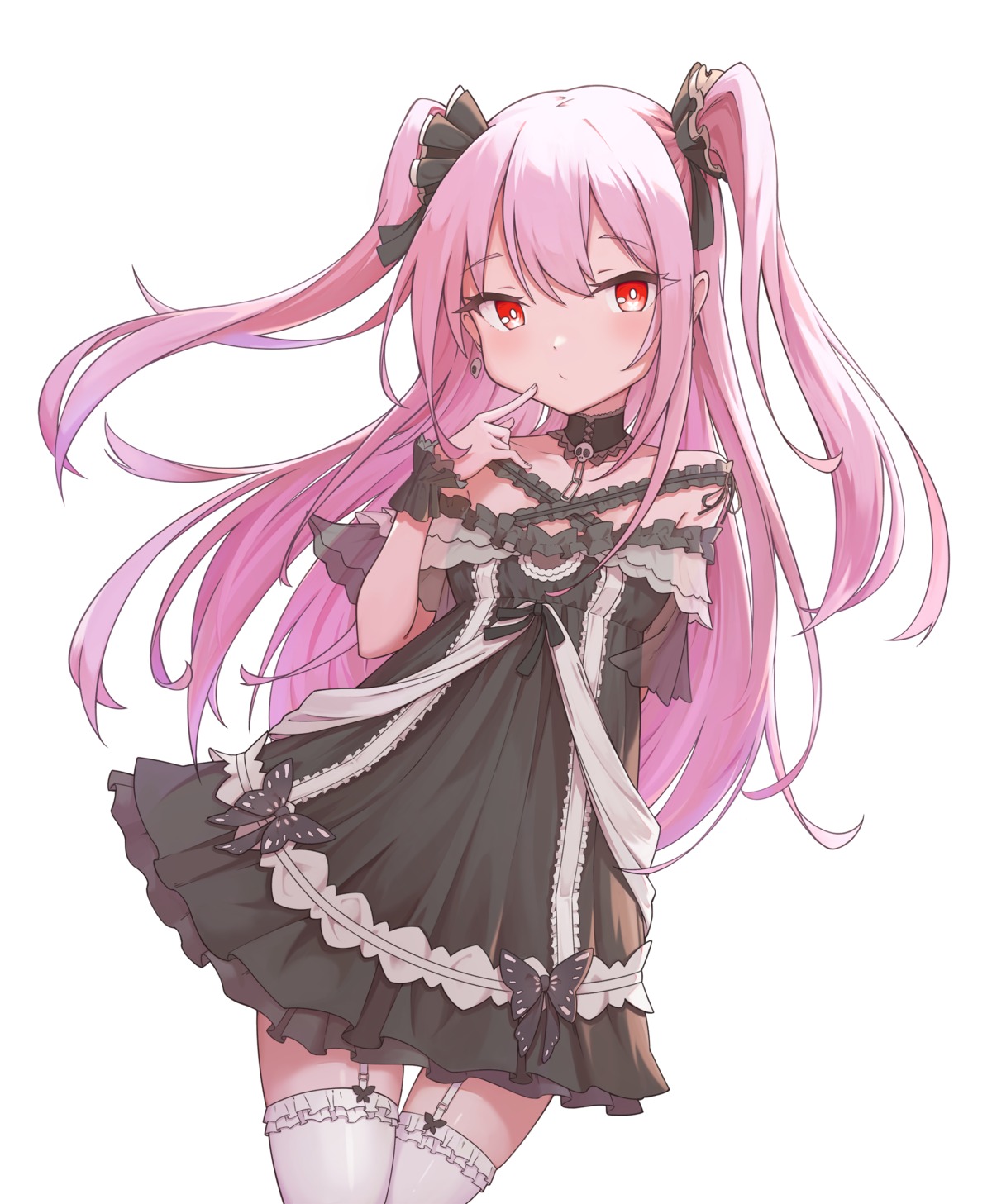dress, gothic_lolita, hololive, lolita_fashion, quarterlift, skirt_lift, stockings, thighhighs
