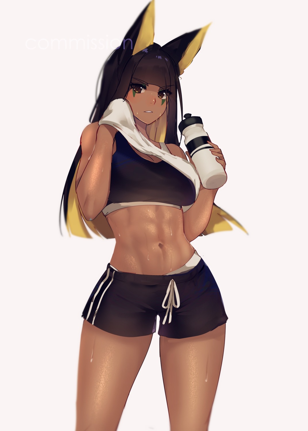 animal_ears, anput, blaade, bra, gym_uniform, shirt_lift, wet