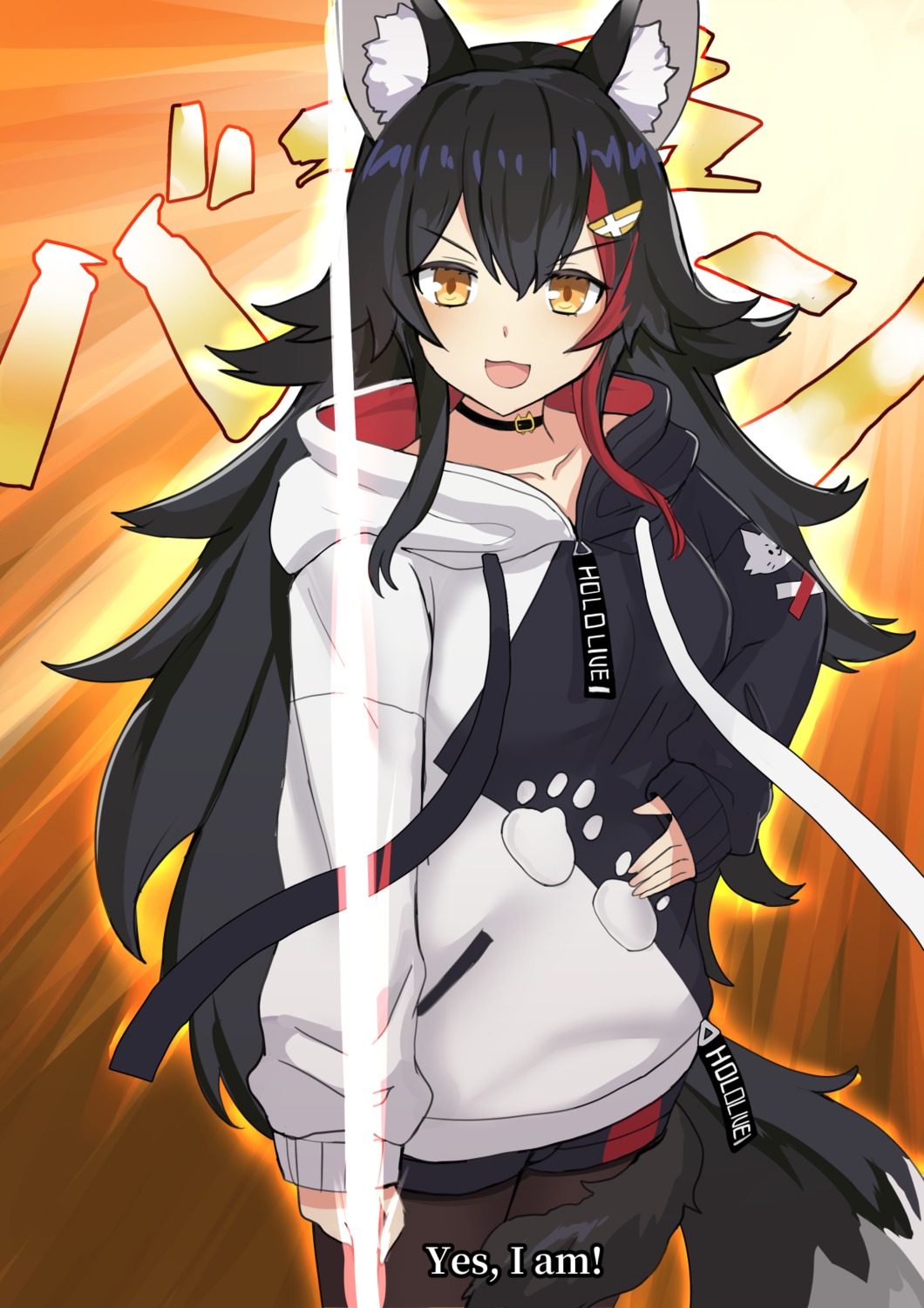 animal_ears, hakokon, hololive, hololive_gamers, jojo_no_kimyou_na_bouken, ookami_mio, pantyhose, parody, tail