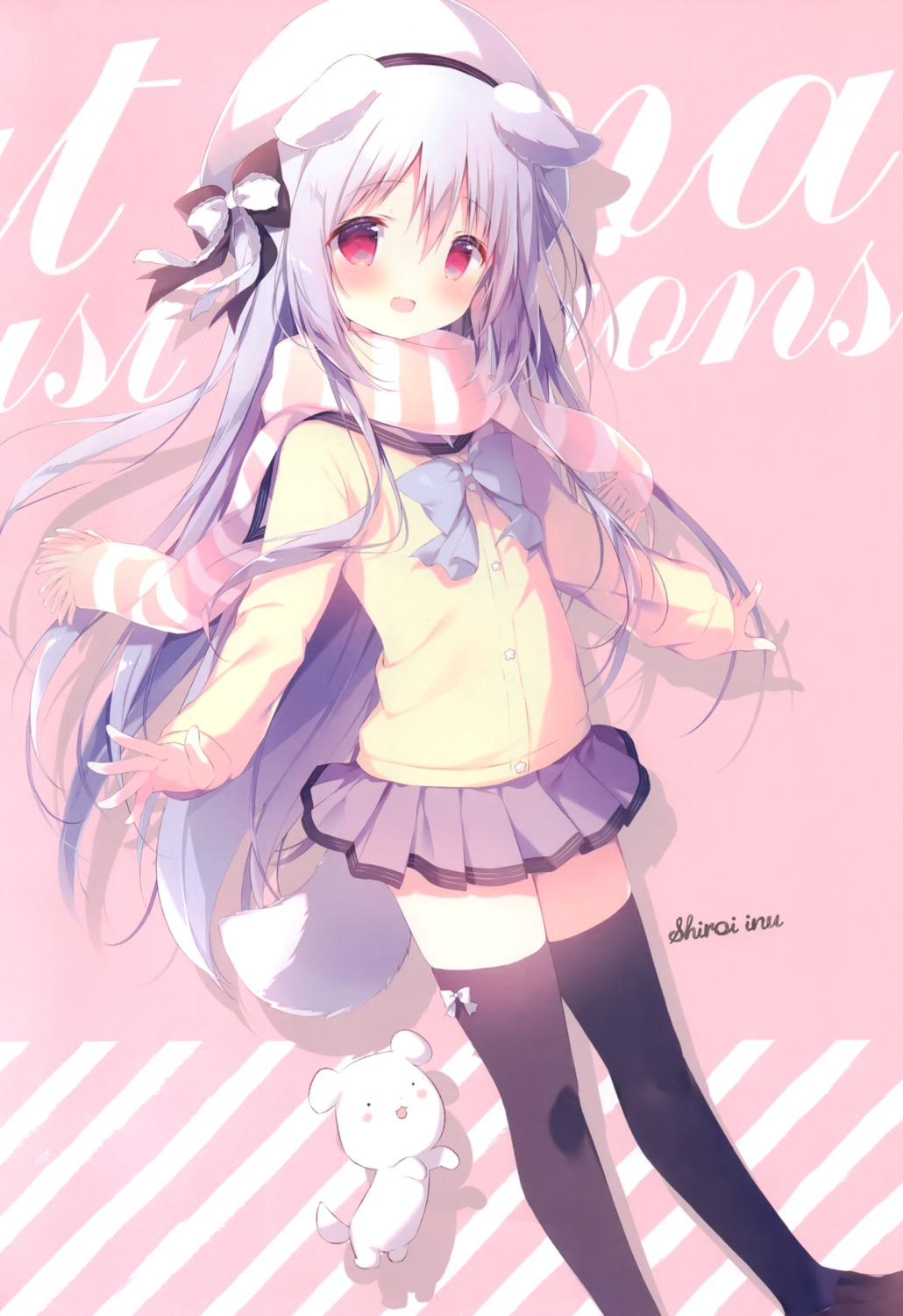animal_ears, inumimi, seifuku, shiratama, shiratamaco, shiroi_inu, skirt_lift, sweater