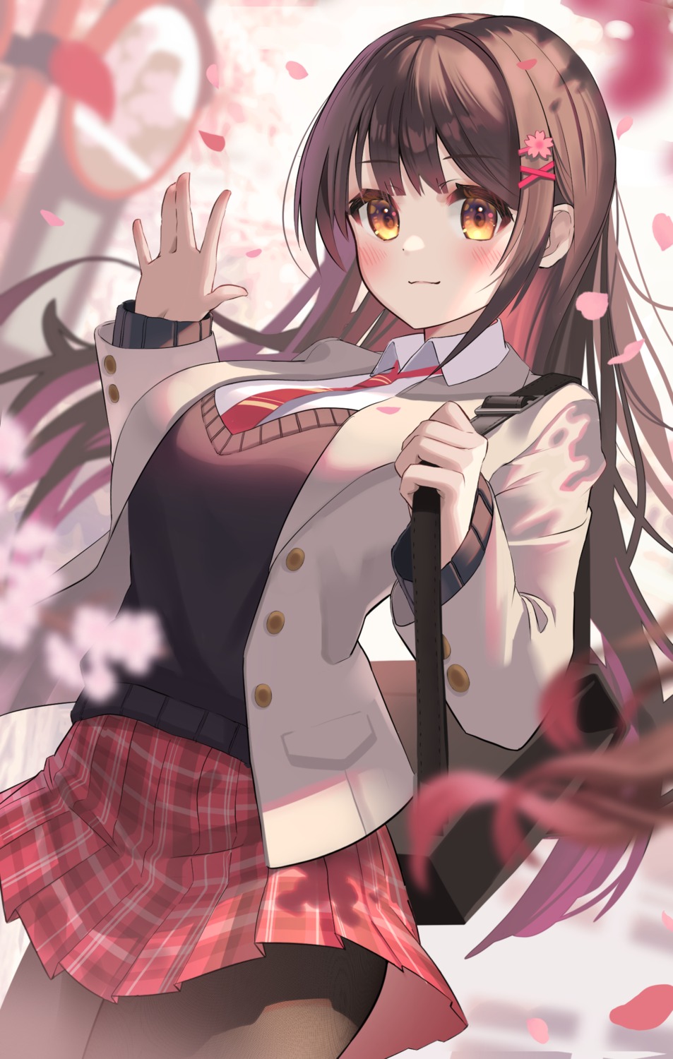 dodota, pantyhose, seifuku, skirt_lift, sweater