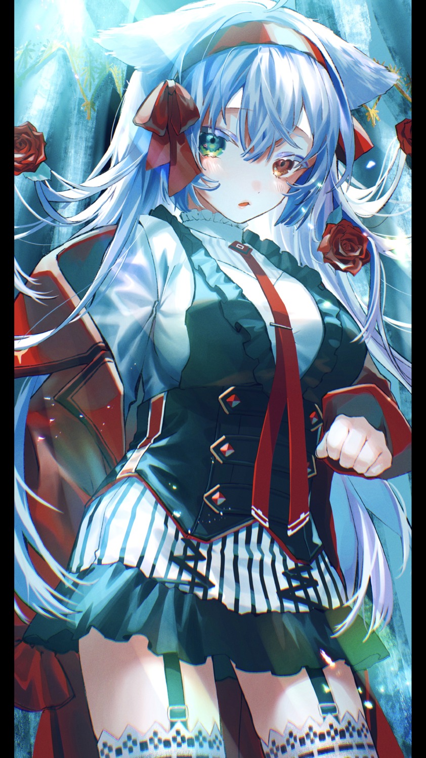 animal_ears, heterochromia, karonaru, stockings, thighhighs