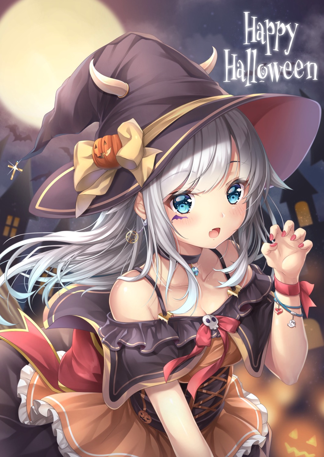 cleavage, halloween, remia, skirt_lift, tattoo, witch