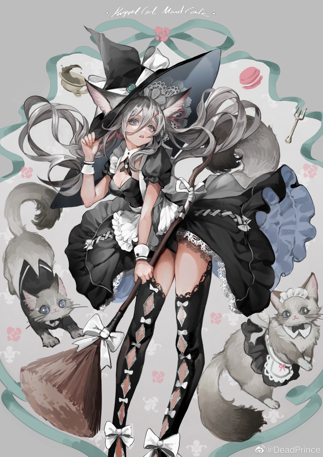 animal_ears, deadprince, maid, neko, nekomimi, pantsu, skirt_lift, tail