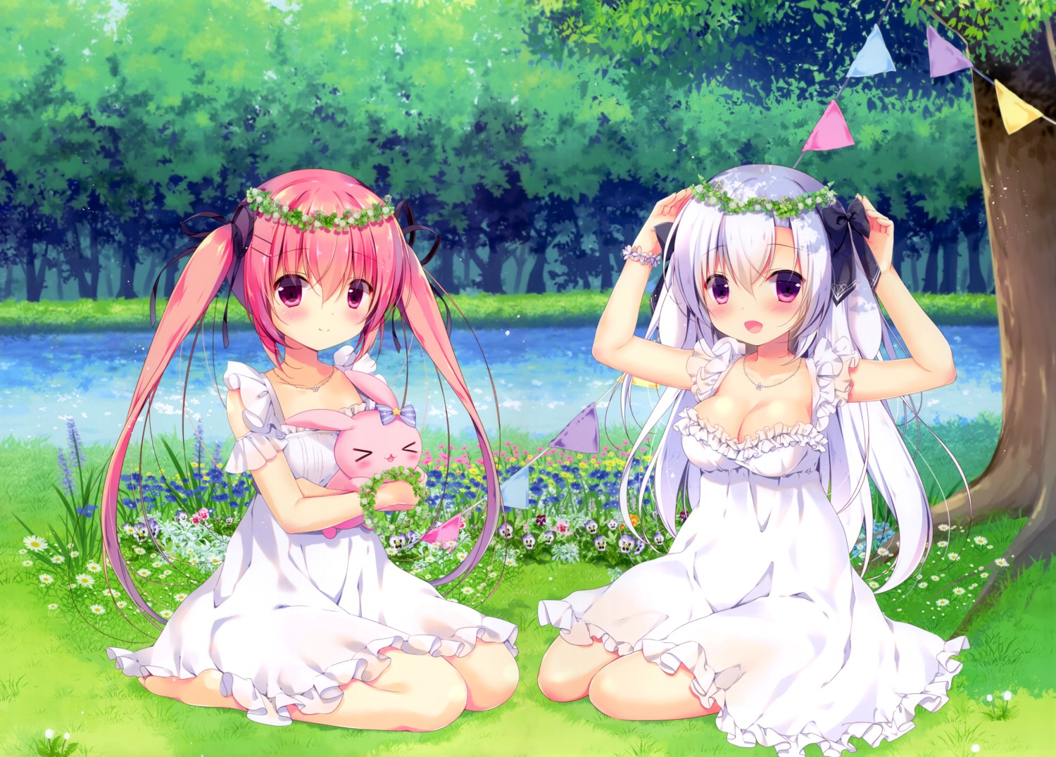 cleavage, dress, miyasaka_miyu, niwasaka_rira, no_bra, shionomiya_richer, summer_dress