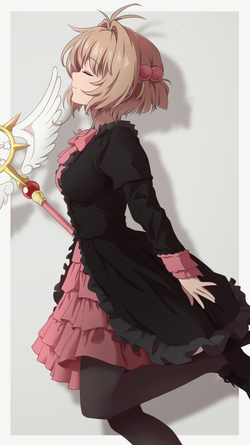 card_captor_sakura, dress, heels, kinomoto_sakura, laofuzi_dai_bansho, pantyhose, weapon