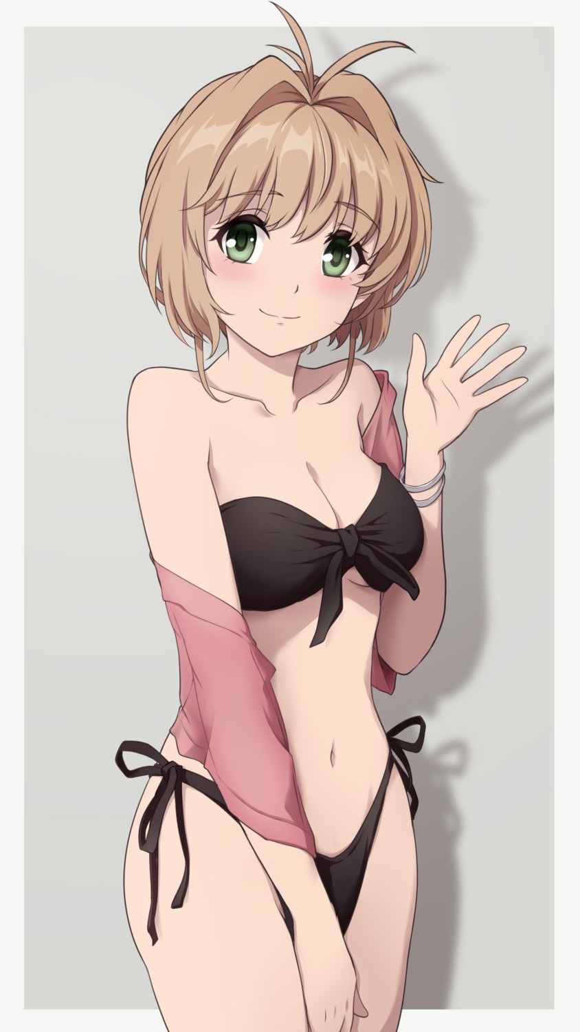 bikini, card_captor_sakura, cleavage, kinomoto_sakura, laofuzi_dai_bansho, open_shirt, see_through, swimsuits