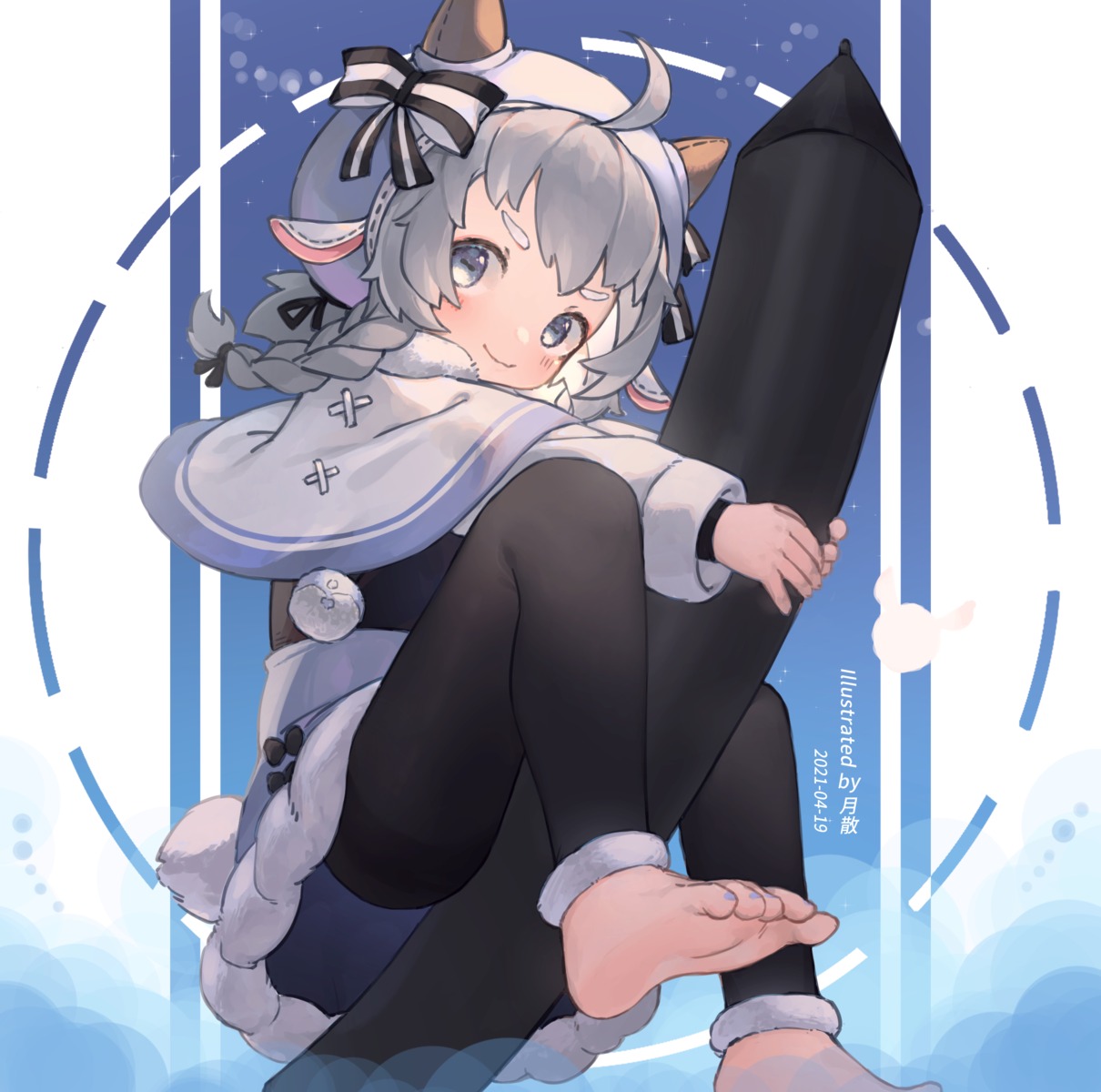 animal_ears, feet, horns, skirt_lift, tail, tsukibara