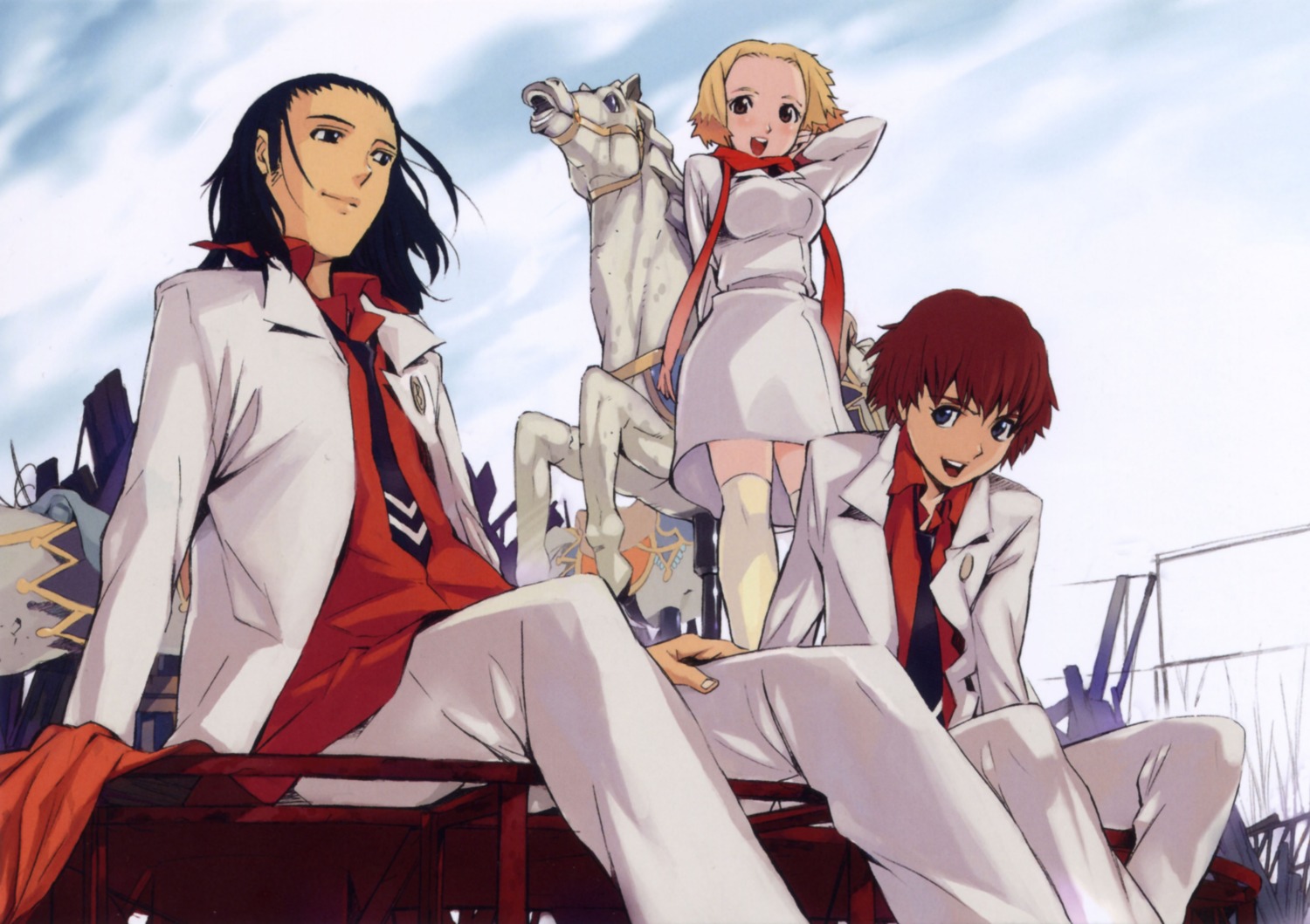 hayase_kouichi, kurogane_no_linebarrels, niiyama_risako, shimoguchi_tomohiro, thighhighs, yajima_hideaki