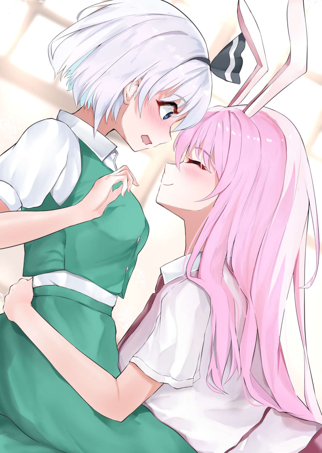 258n, animal_ears, bunny_ears, konpaku_youmu, reisen_udongein_inaba, seifuku, touhou, yuri