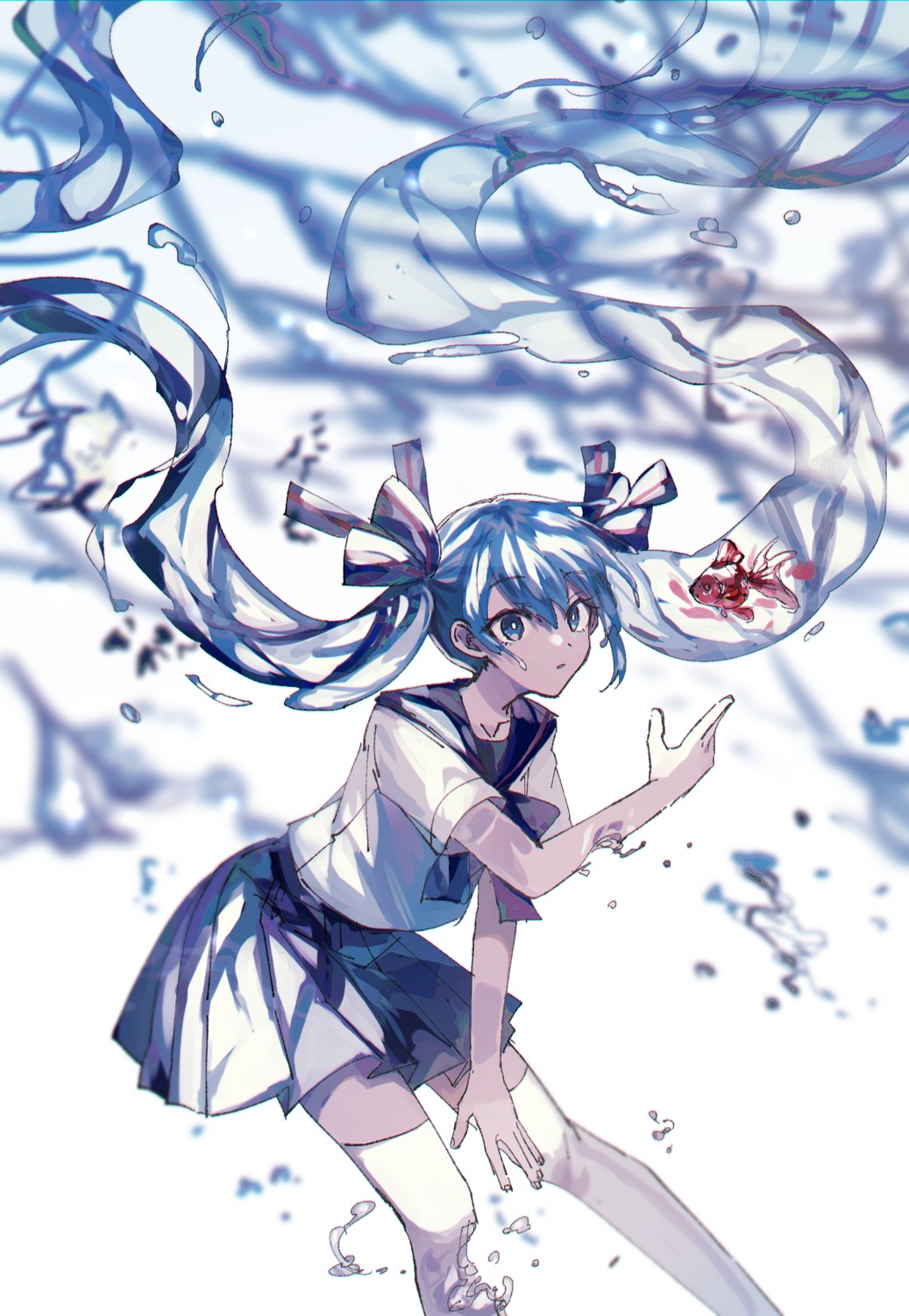bottle_miku, danjou_sora, hatsune_miku, seifuku, thighhighs, vocaloid