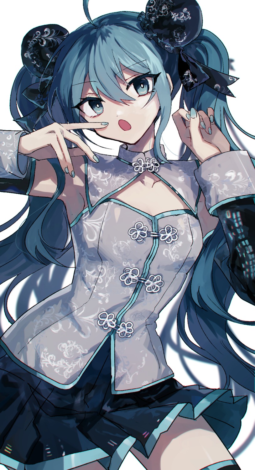 asian_clothes, danjou_sora, hatsune_miku, skirt_lift, thighhighs, vocaloid