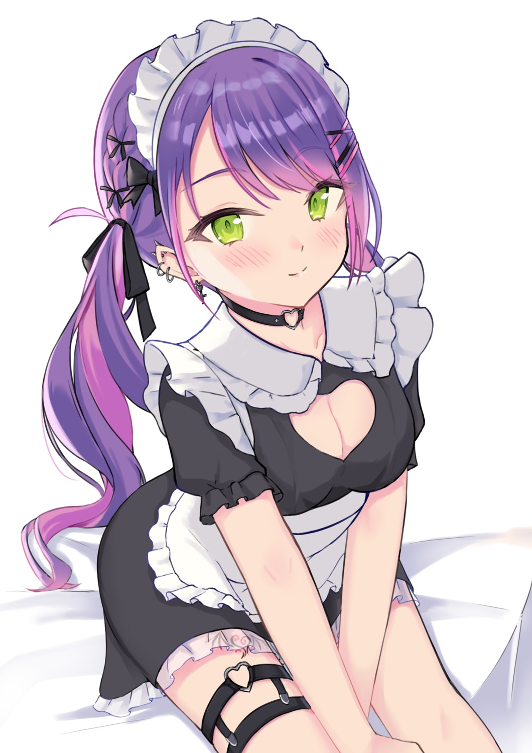 cleavage, garter, hololive, maid, sakura_lily_(shiro), see_through, tattoo, tokoyami_towa