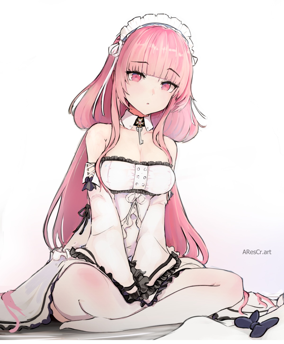 arescr, azur_lane, cleavage, maid, no_bra, perseus_(azur_lane), skirt_lift, thighhighs