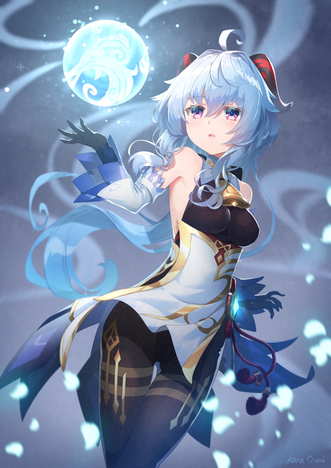 asian_clothes, ganyu, genshin_impact, horns, kana_ami, leotard, pantyhose, skirt_lift