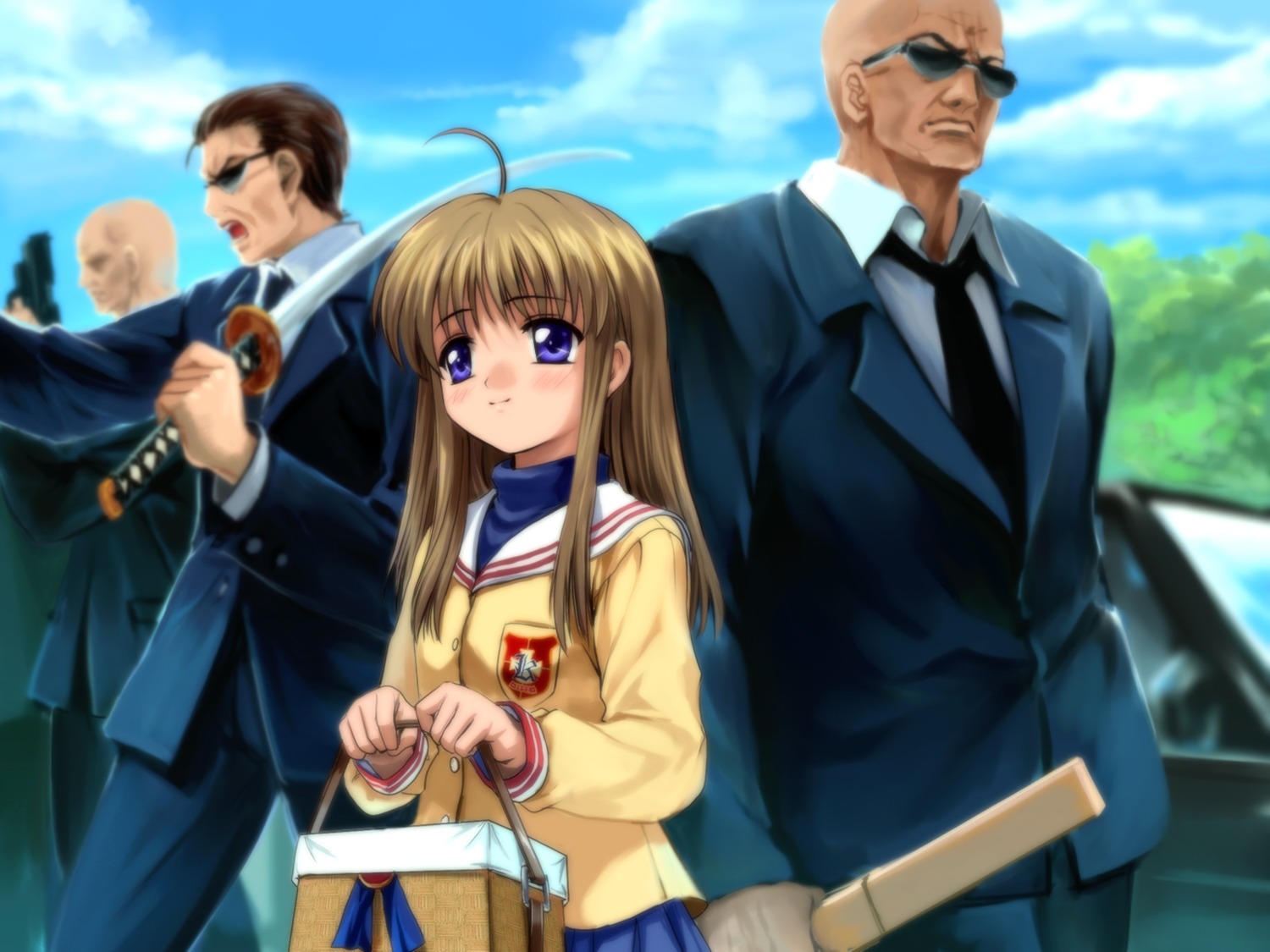 clannad, miyazawa_yukine, moonknives, seifuku, sword, wallpaper