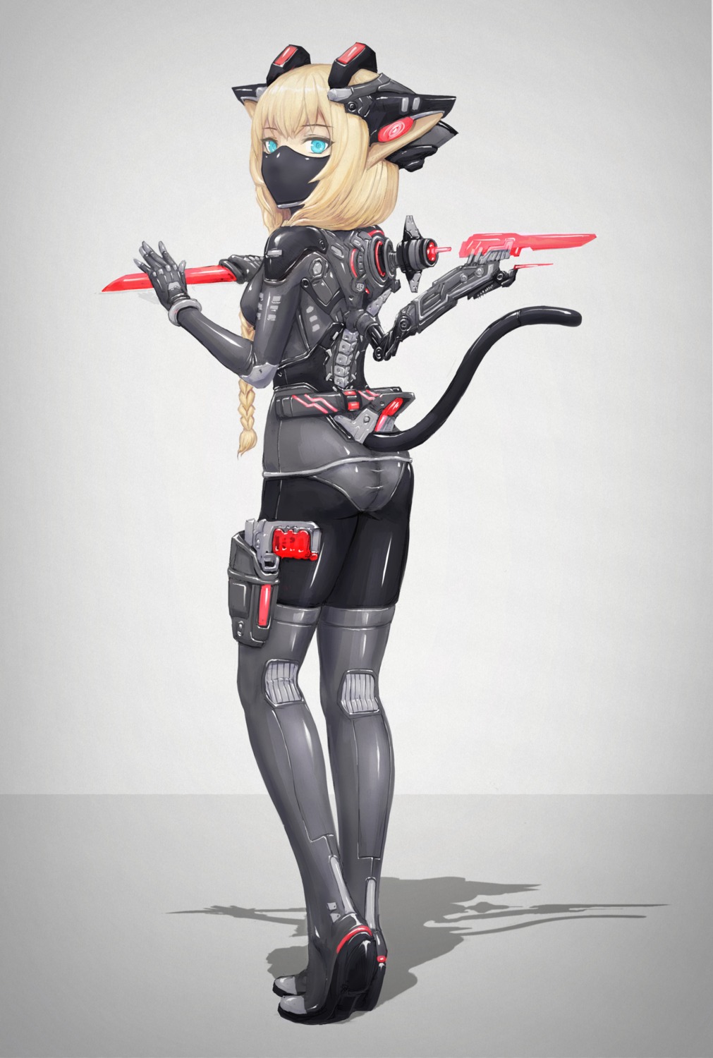 animal_ears, ass, bodysuit, gun, mecha_musume, nekomimi, tail, weapon, yumikoyama49
