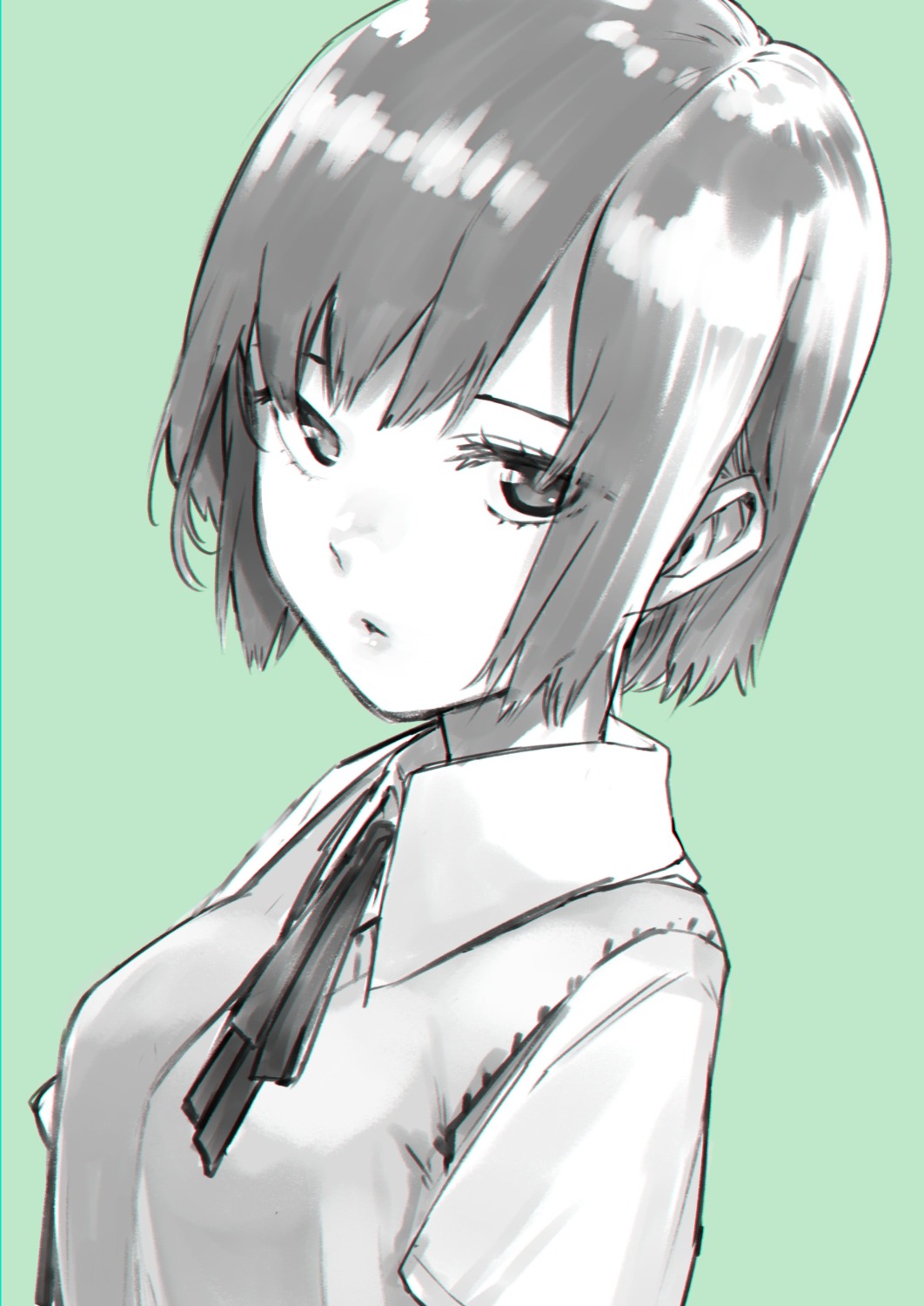 monochrome, seifuku, sketch, sweater, tulip