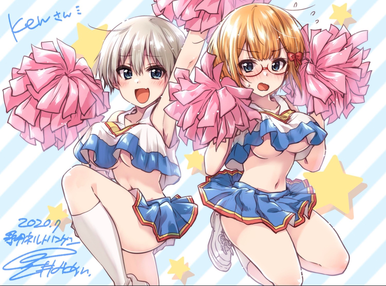 ass, bokutachi_wa_benkyou_ga_dekinai, cheerleader, crossover, kuroi_mimei, megane, no_bra, nopan