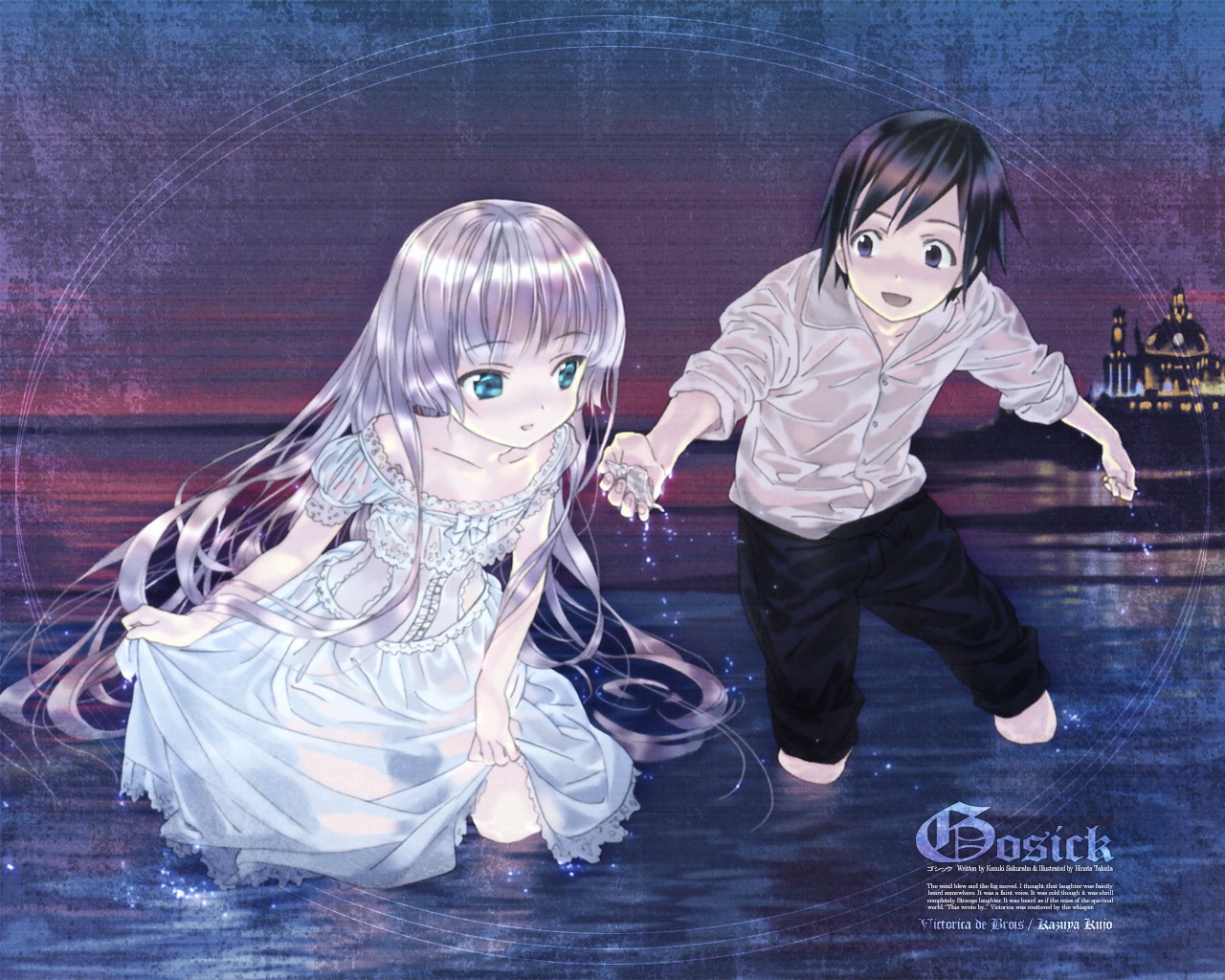dress, gosick, kujou_kazuya, takeda_hinata, victorica_de_broix, wallpaper, wet