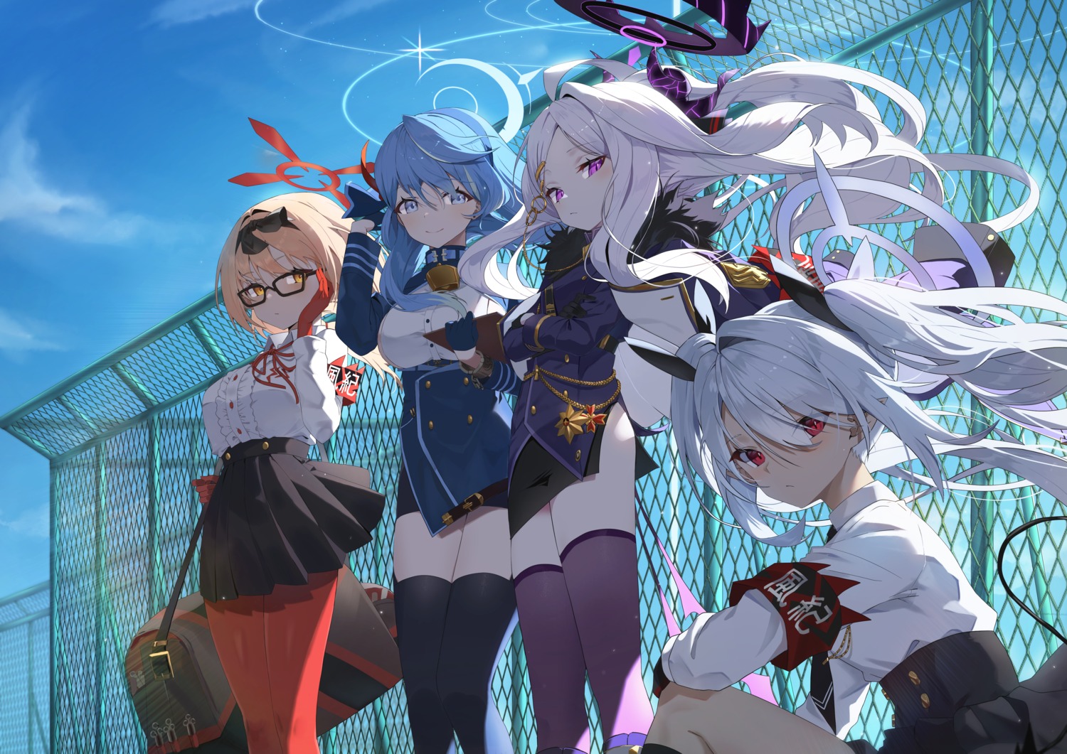 blue_archive, halo, horns, kirari_(kira_rin9), megane, pantyhose, pointy_ears, seifuku