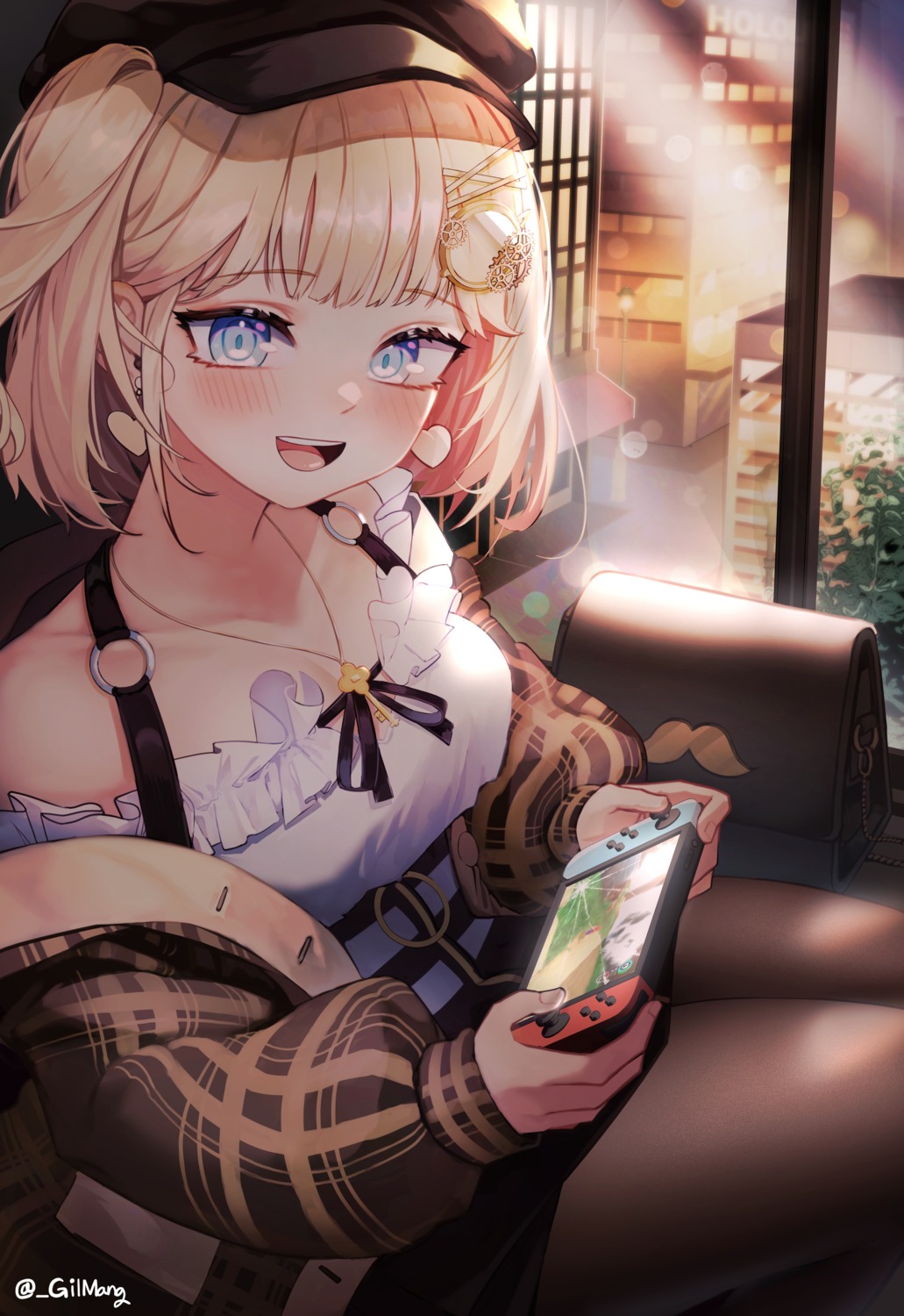 cleavage, gilmang, hololive, hololive_english, pantyhose, skirt_lift, watson_amelia