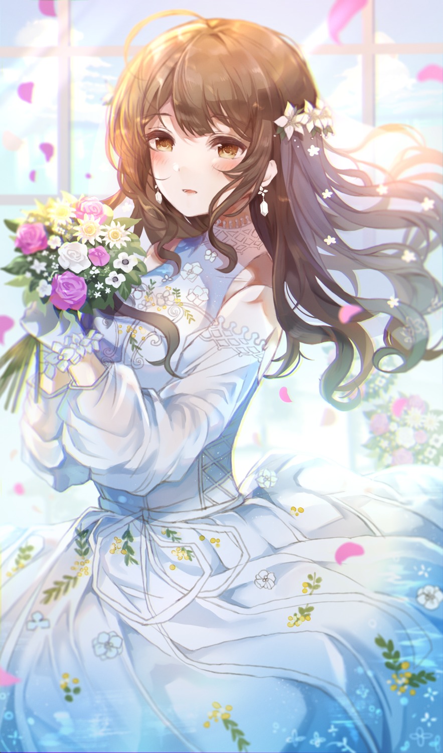 dress, kuwayama_chiyuki, namamake, skirt_lift, the_idolm@ster, the_idolm@ster_shiny_colors, wedding_dress