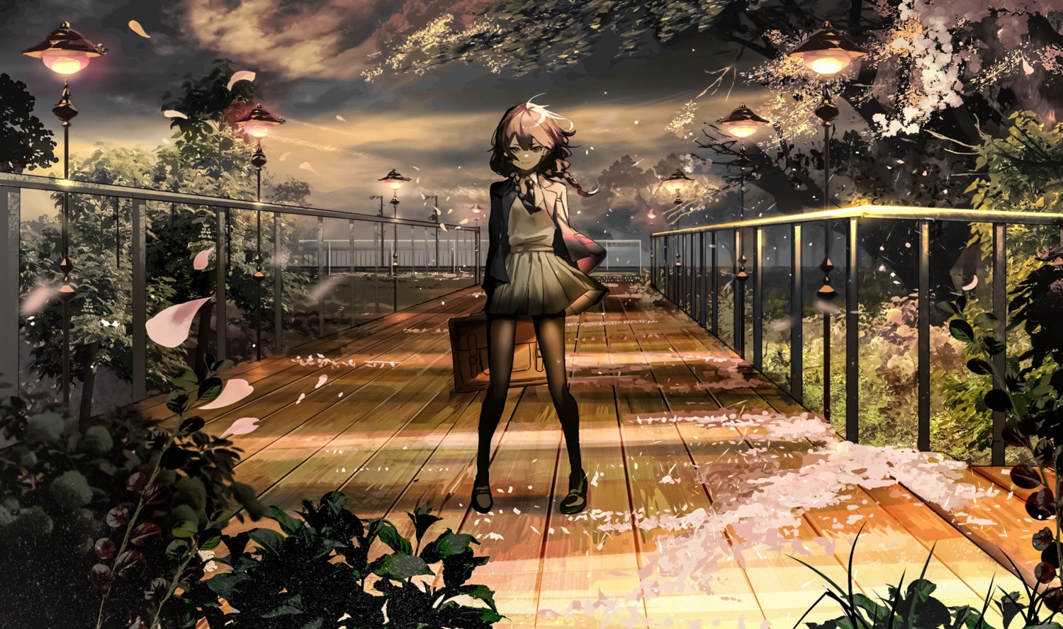 landscape, ori_(momonimo), pantyhose, seifuku, skirt_lift