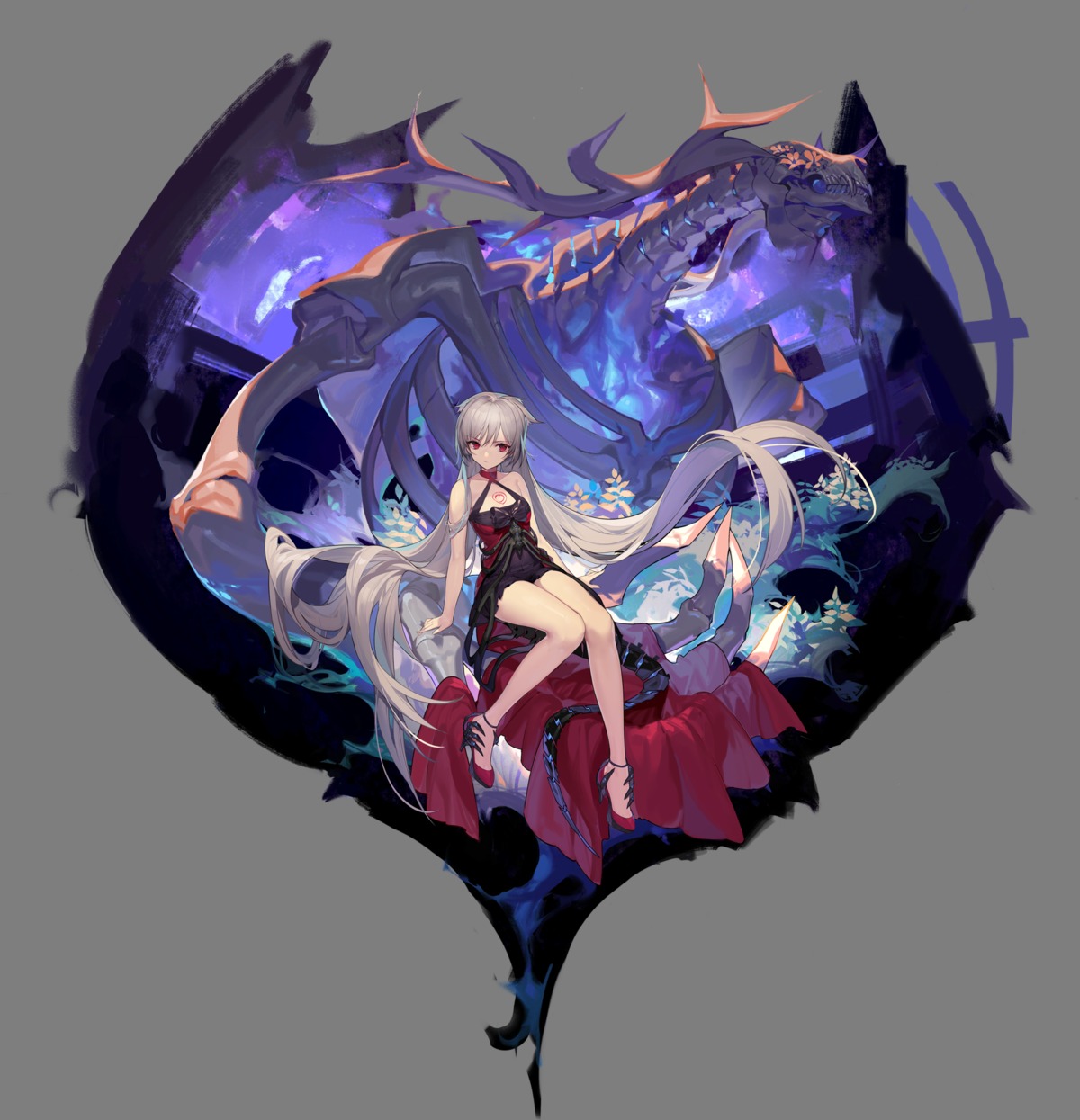 azur_lane, dress, heels, huanxiang_heitu, monster, montpelier_(azur_lane), no_bra, tail