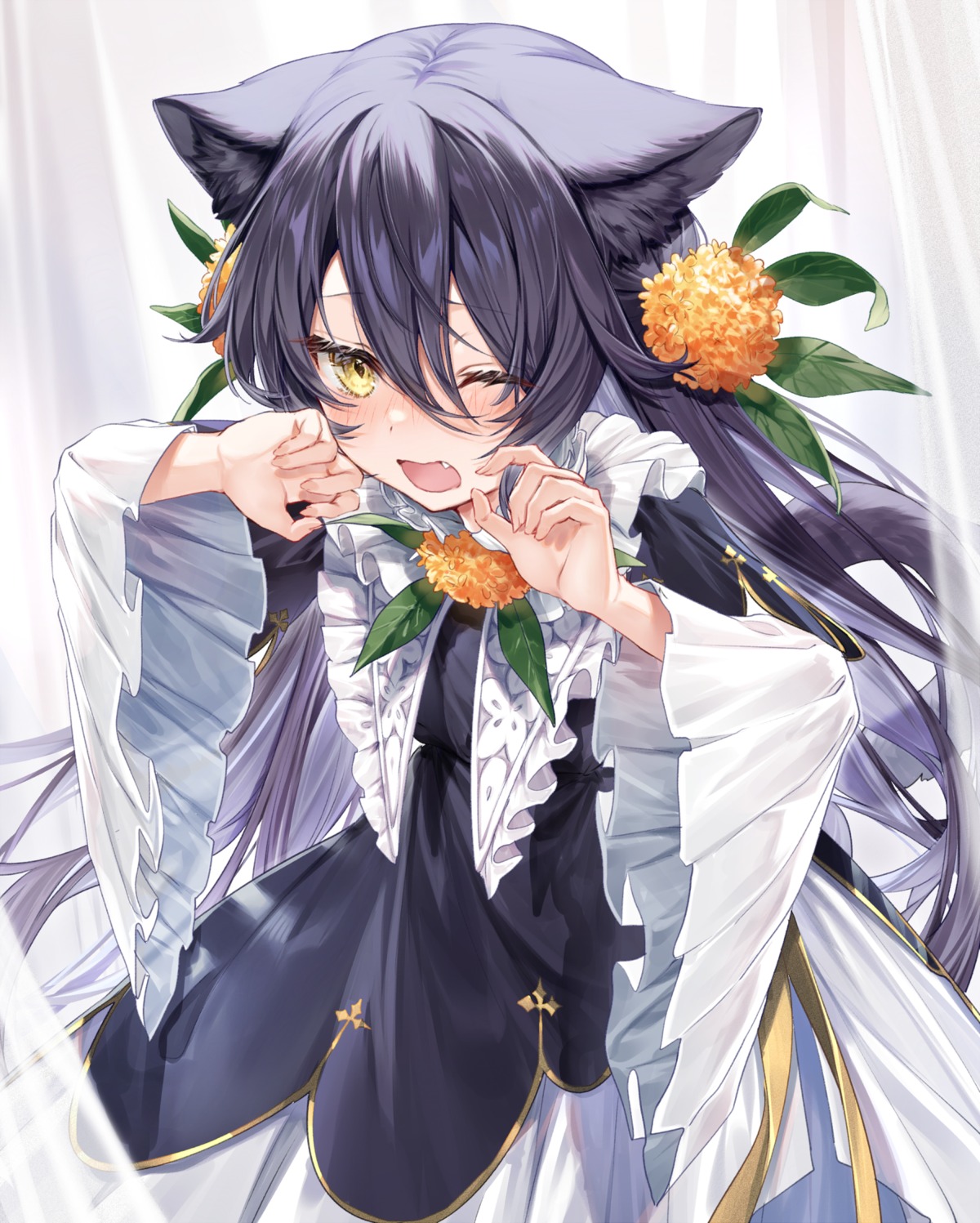 animal_ears, dress, nekomimi, tail, yuya_(night_lily)
