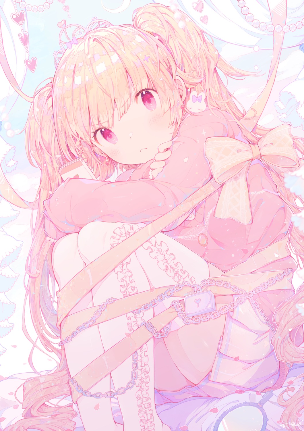 amakawatamawono, bondage, skirt_lift, sweater, thighhighs