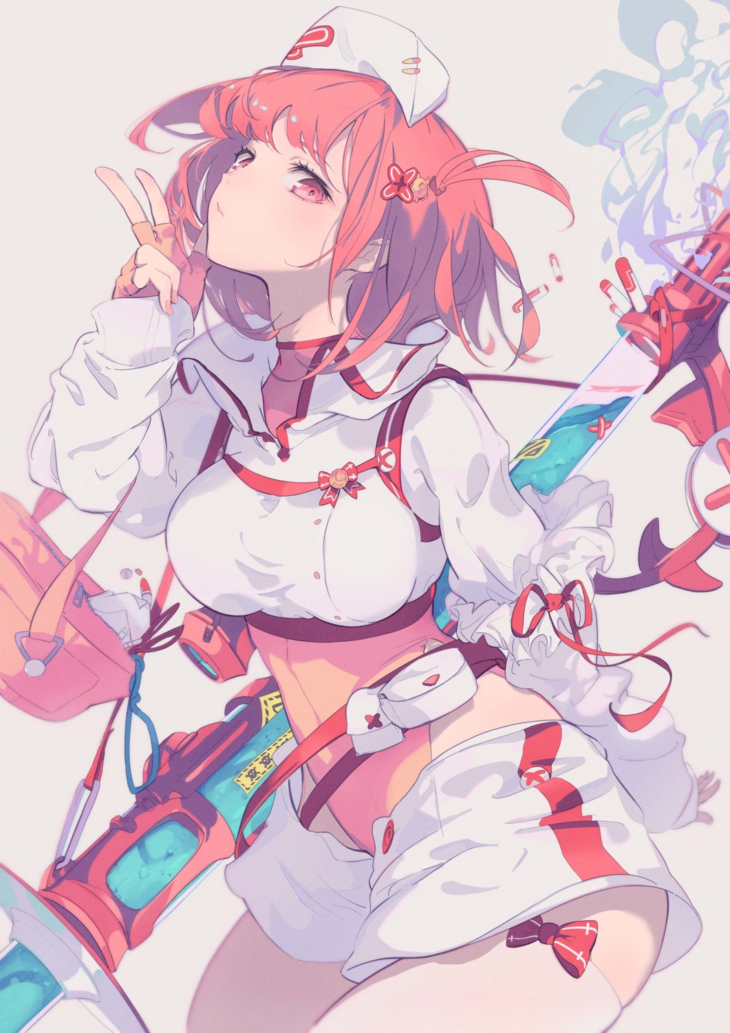 kodamazon, leotard, nurse, thighhighs, weapon