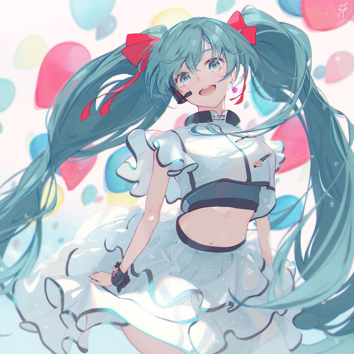 hatsune_miku, headphones, kodamazon, skirt_lift, vocaloid
