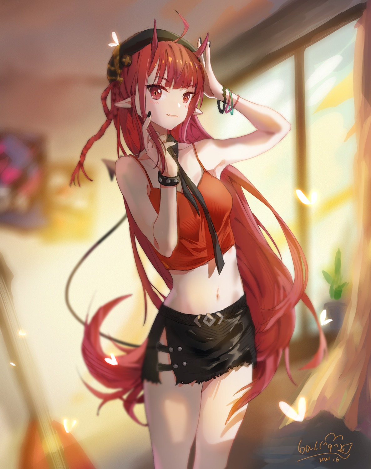 arknights, horns, miyuan_ball, pointy_ears, tail, vigna_(arknights)