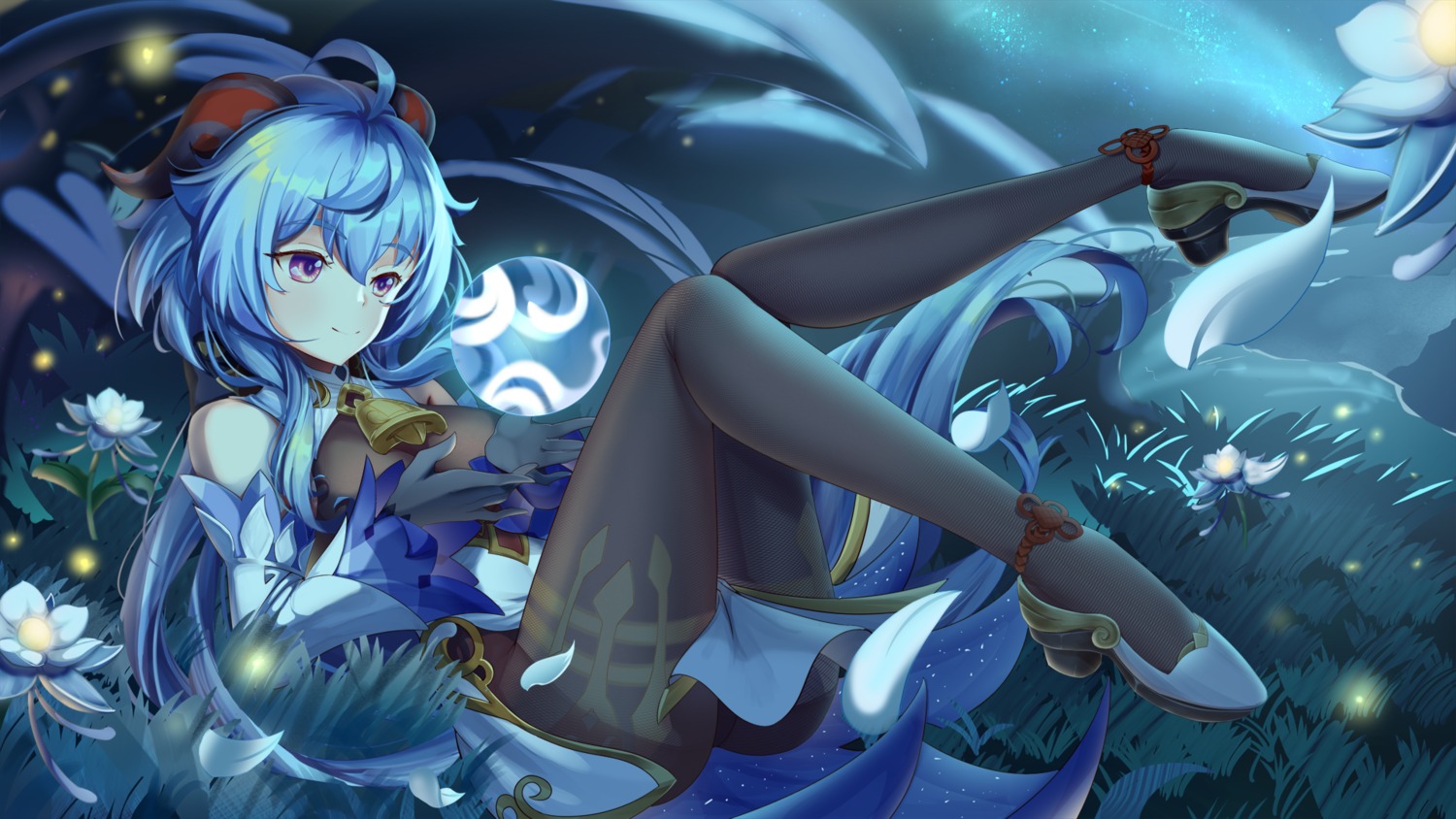 asian_clothes, ganyu, genshin_impact, heels, horns, kaede_uehara, pantyhose, skirt_lift