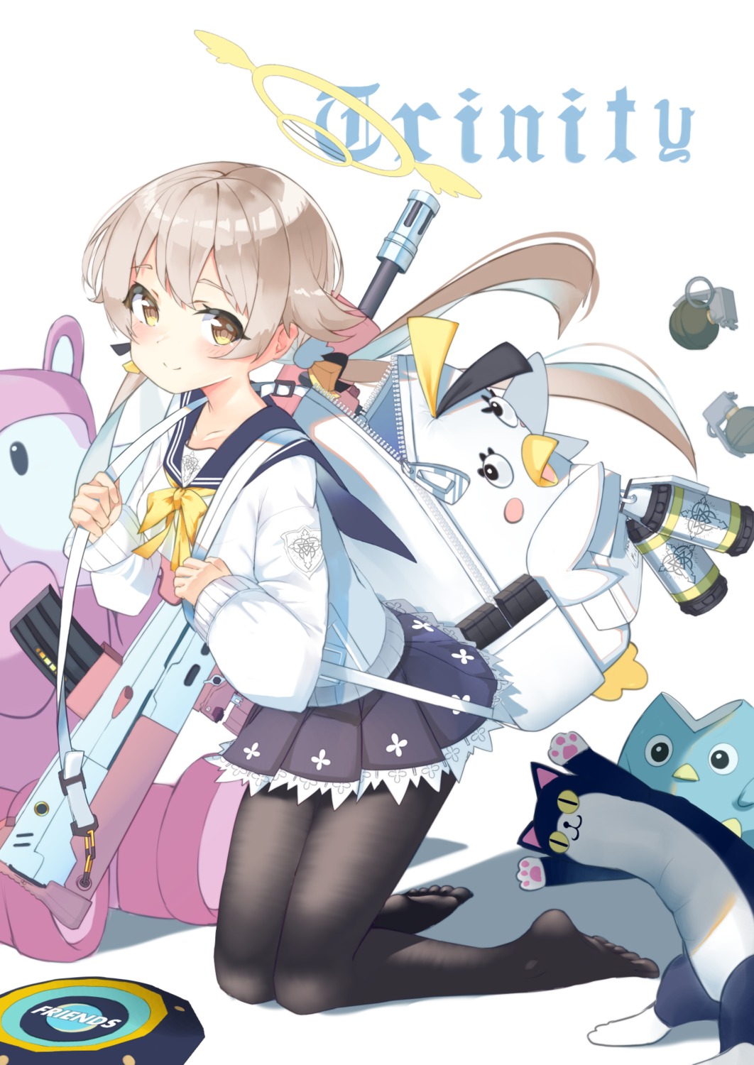 ajitani_hifumi, blue_archive, gun, halo, neko, odeclea, pantyhose, seifuku