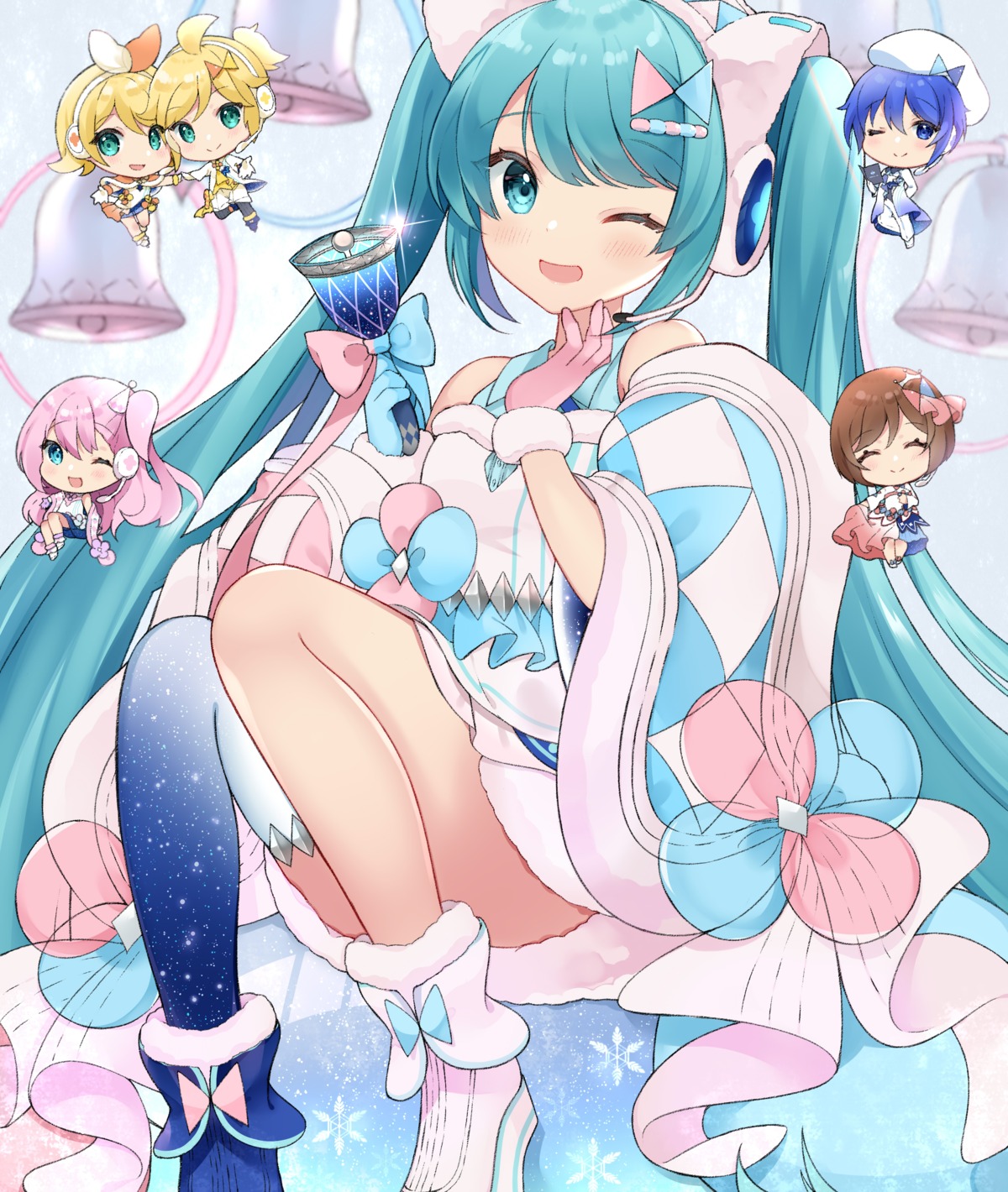chibi, hatsune_miku, headphones, kagamine_len, kagamine_rin, kaito, magical_mirai, megurine_luka