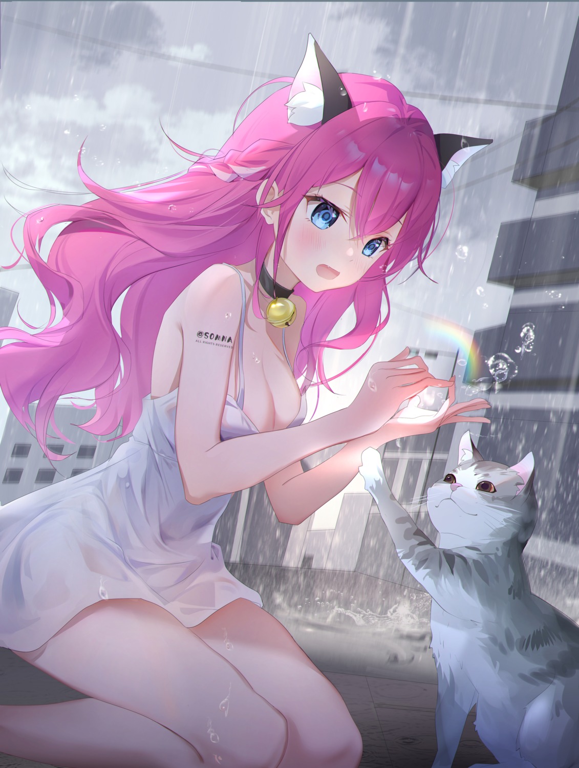 animal_ears, artist_revision, dress, neko, nekomimi, no_bra, see_through, somna