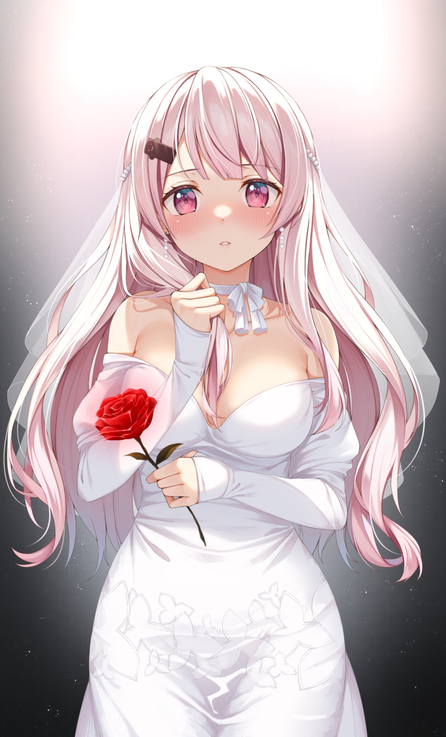 cleavage, dress, nijisanji, nijisanji_gamers, no_bra, shiina_yuika, wedding_dress, yuuri_nayuta