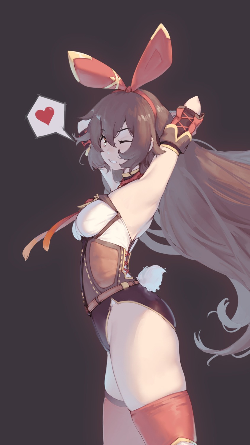 amber_(genshin_impact), animal_ears, bunny_ears, bunny_girl, genshin_impact, no_bra, rou_(rou22), tail, thighhighs