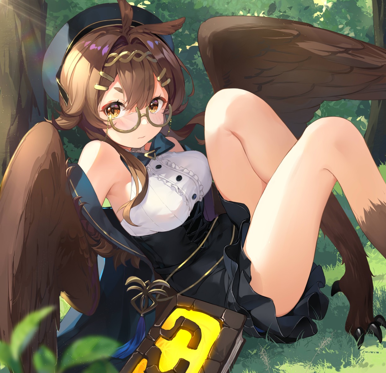 clover_theater, megane, monster_girl, norris_(clover_theater), skirt_lift, wings, ziyue