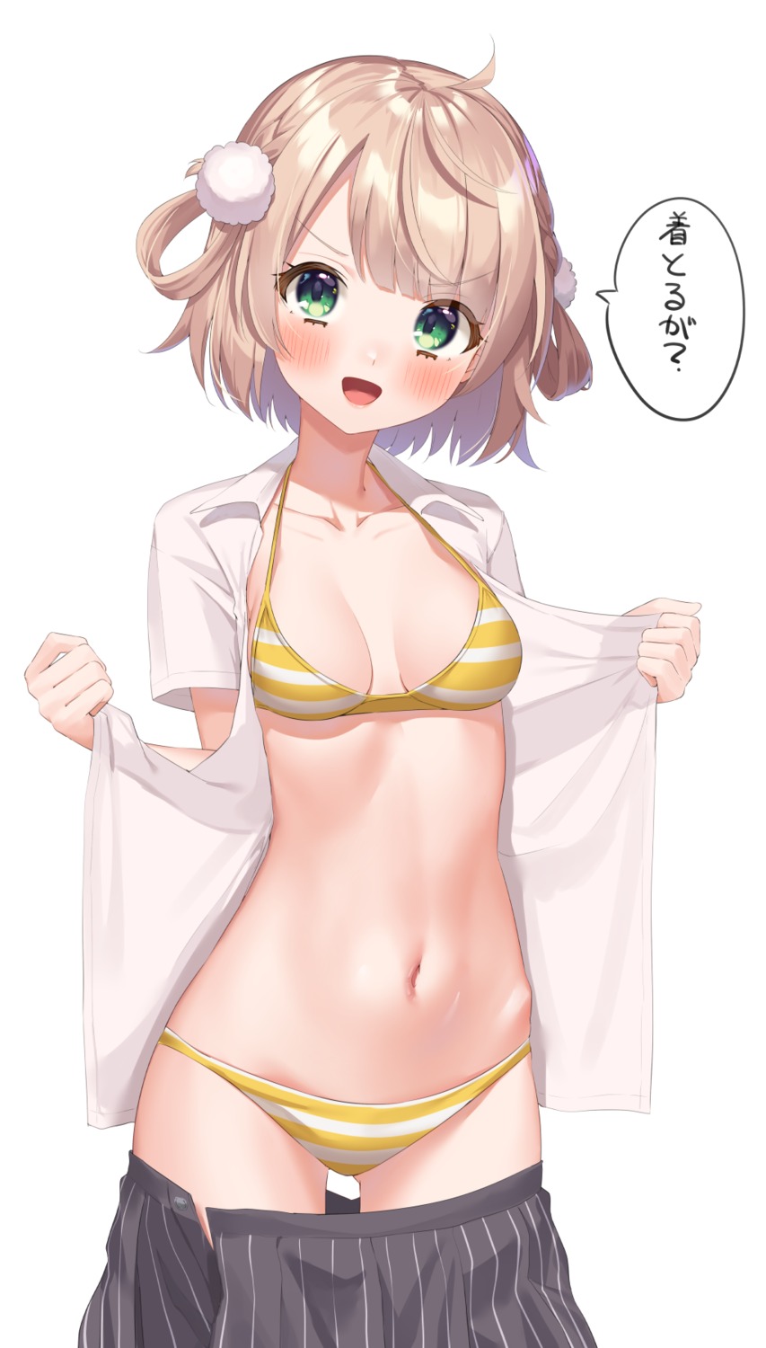 bikini, indie_virtual_youtuber, k_mugura, open_shirt, seifuku, shigure_ui_(vtuber), swimsuits, undressing
