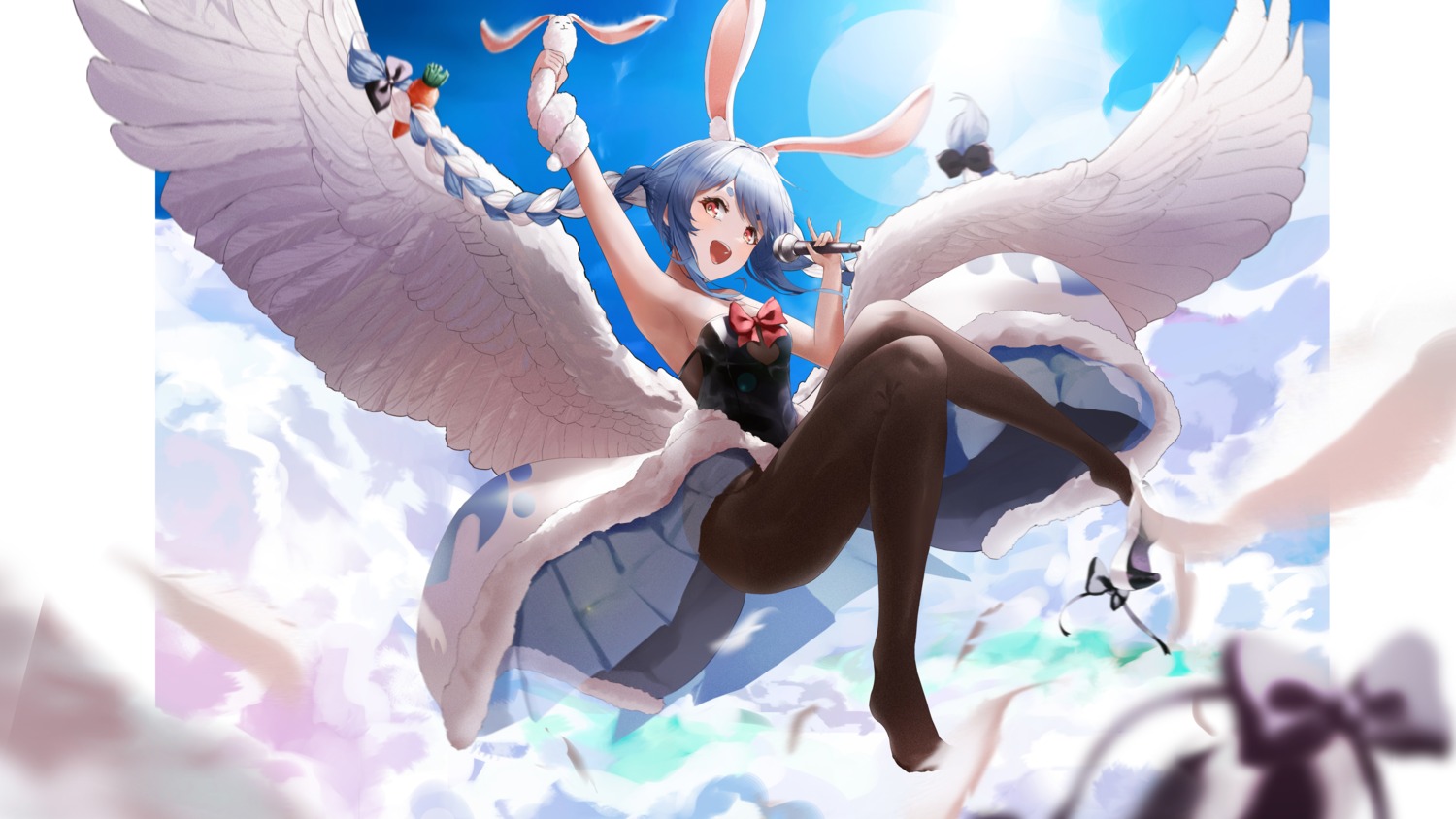 animal_ears, bunny_ears, bunny_girl, hololive, no_bra, pantyhose, skirt_lift, usada_pekora